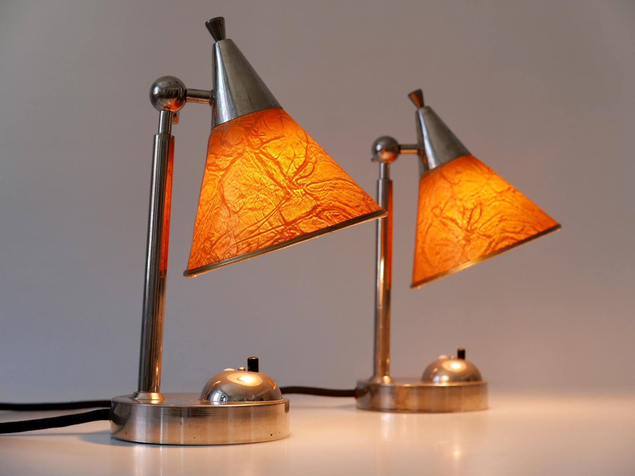 Plated Set of Two Rare Art Deco Bauhaus Bedside Table Lamps or Sconces Germany 1920s For Sale