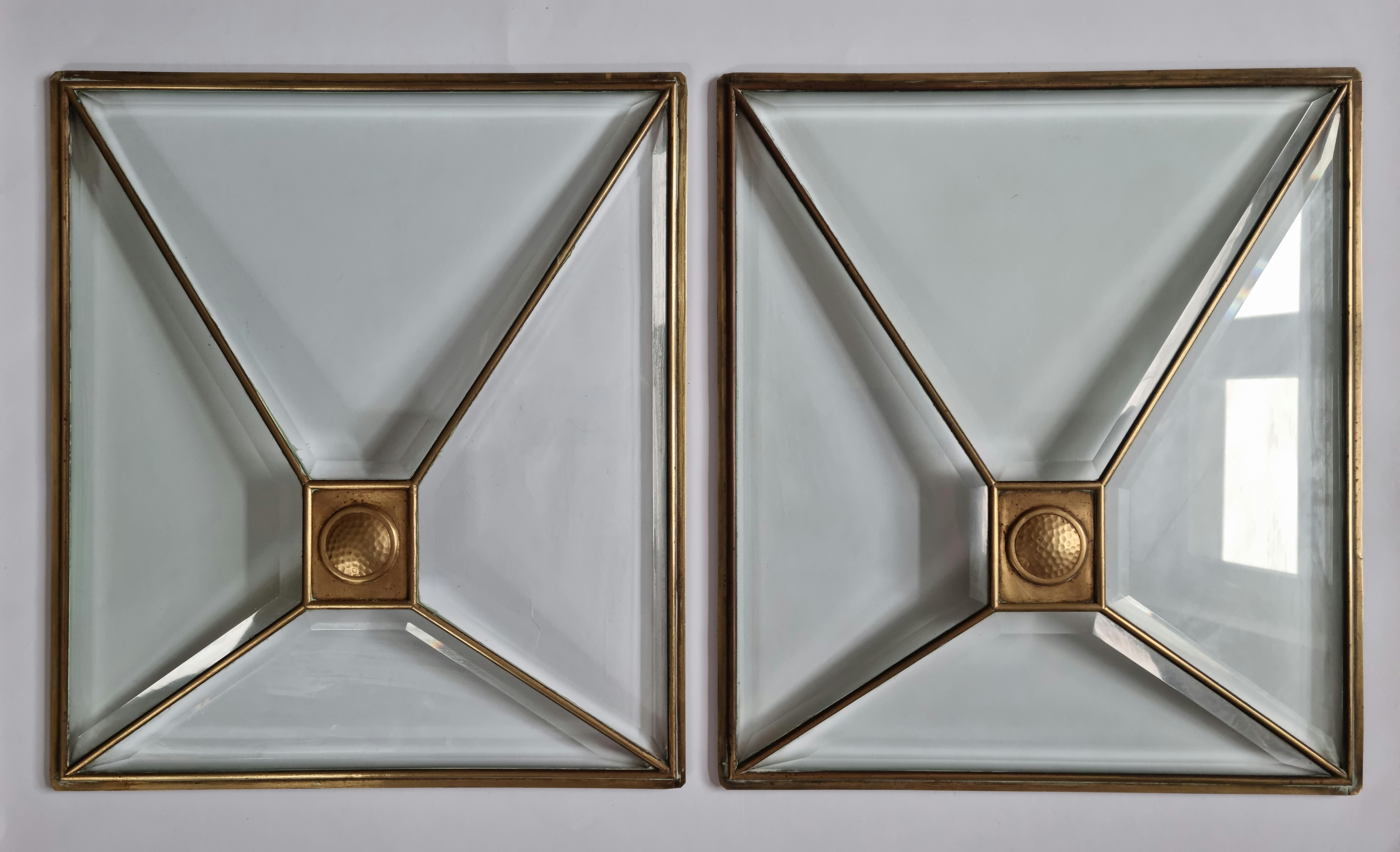 Set of Two Rare Art Deco Windows, Faceted Glass and Brass, Austria, 1930s For Sale 5