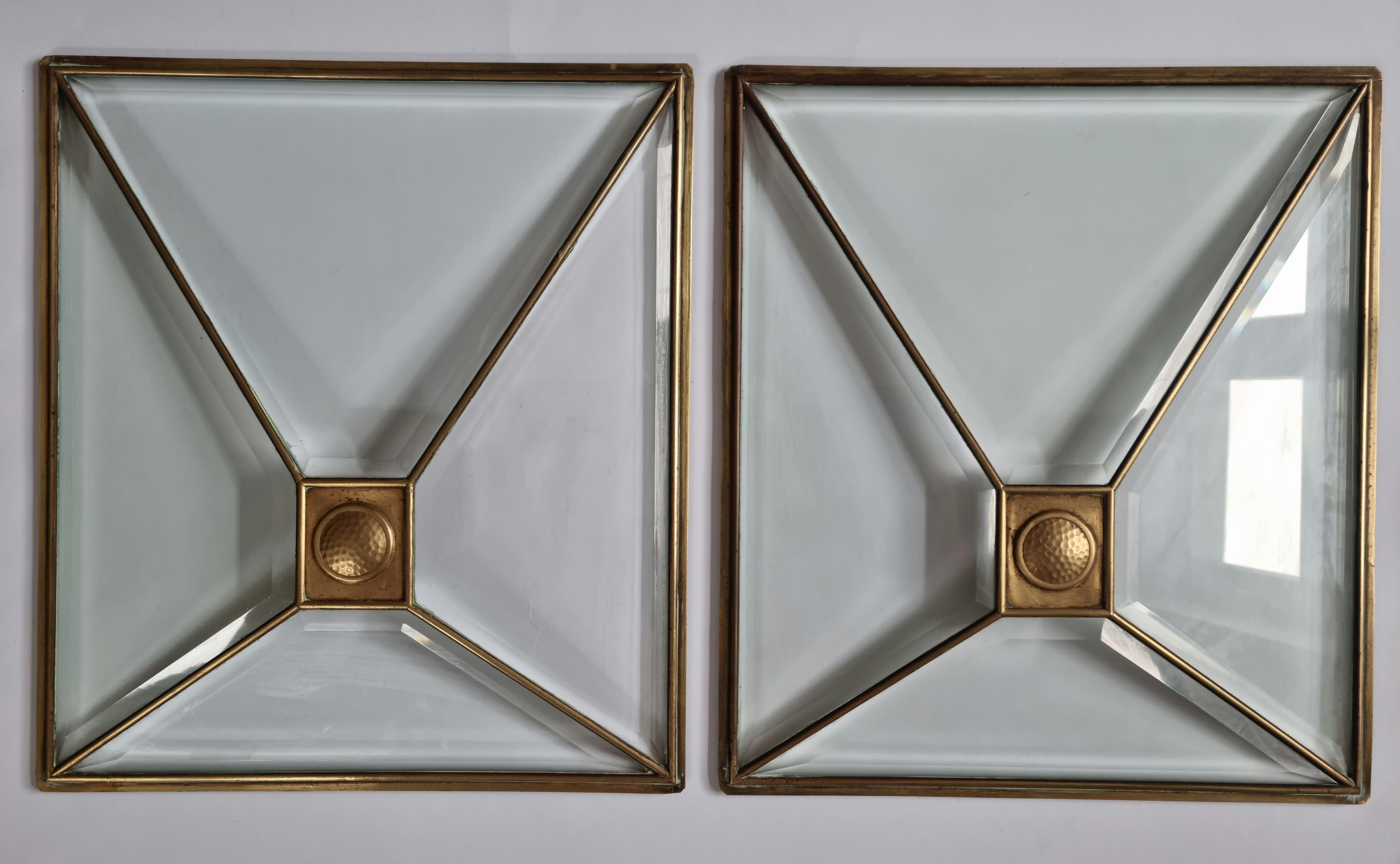Set of Two Rare Art Deco Windows, Faceted Glass and Brass, Austria, 1930s For Sale 6