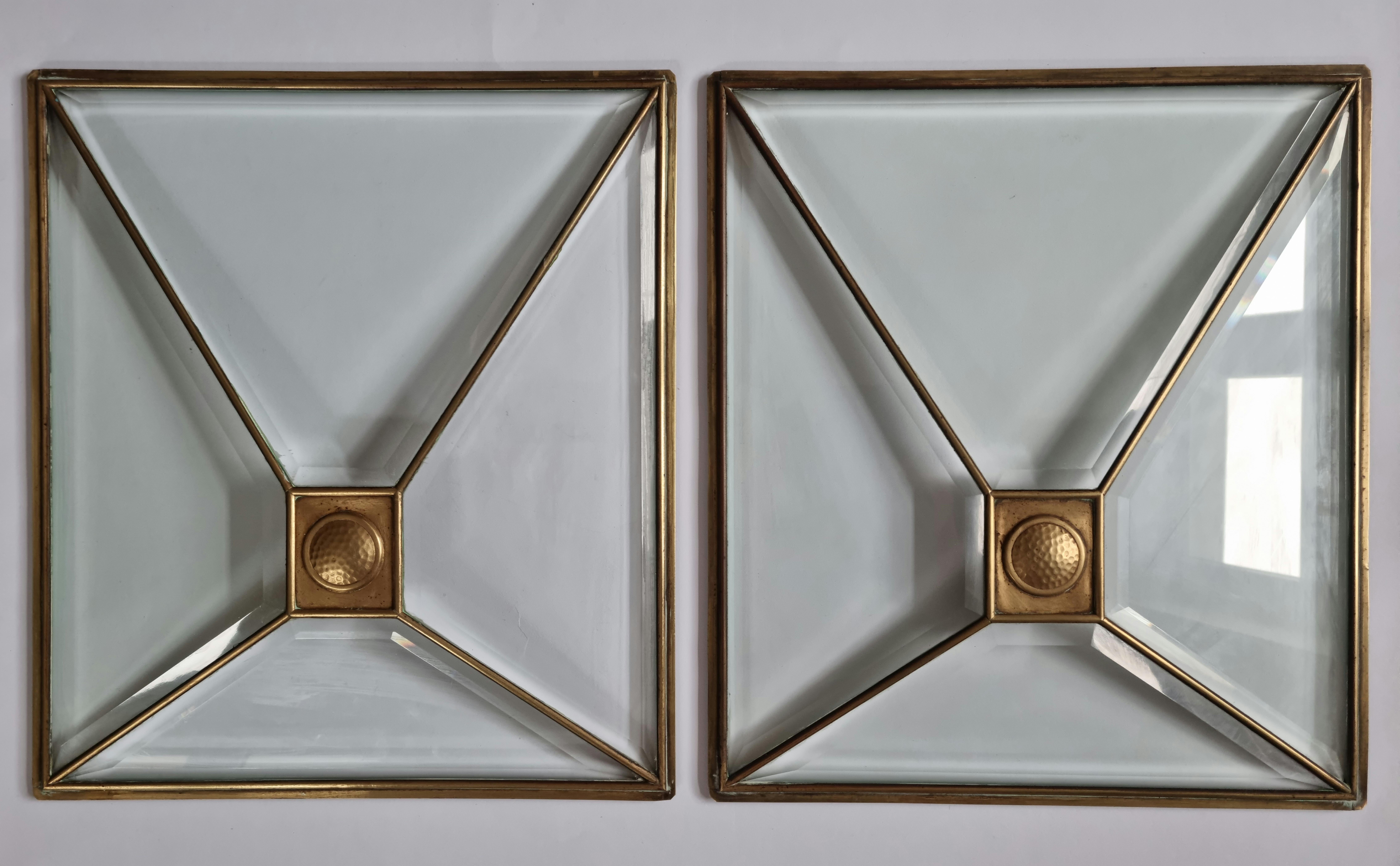 Set of Two Rare Art Deco Windows, Faceted Glass and Brass, Austria, 1930s For Sale 7