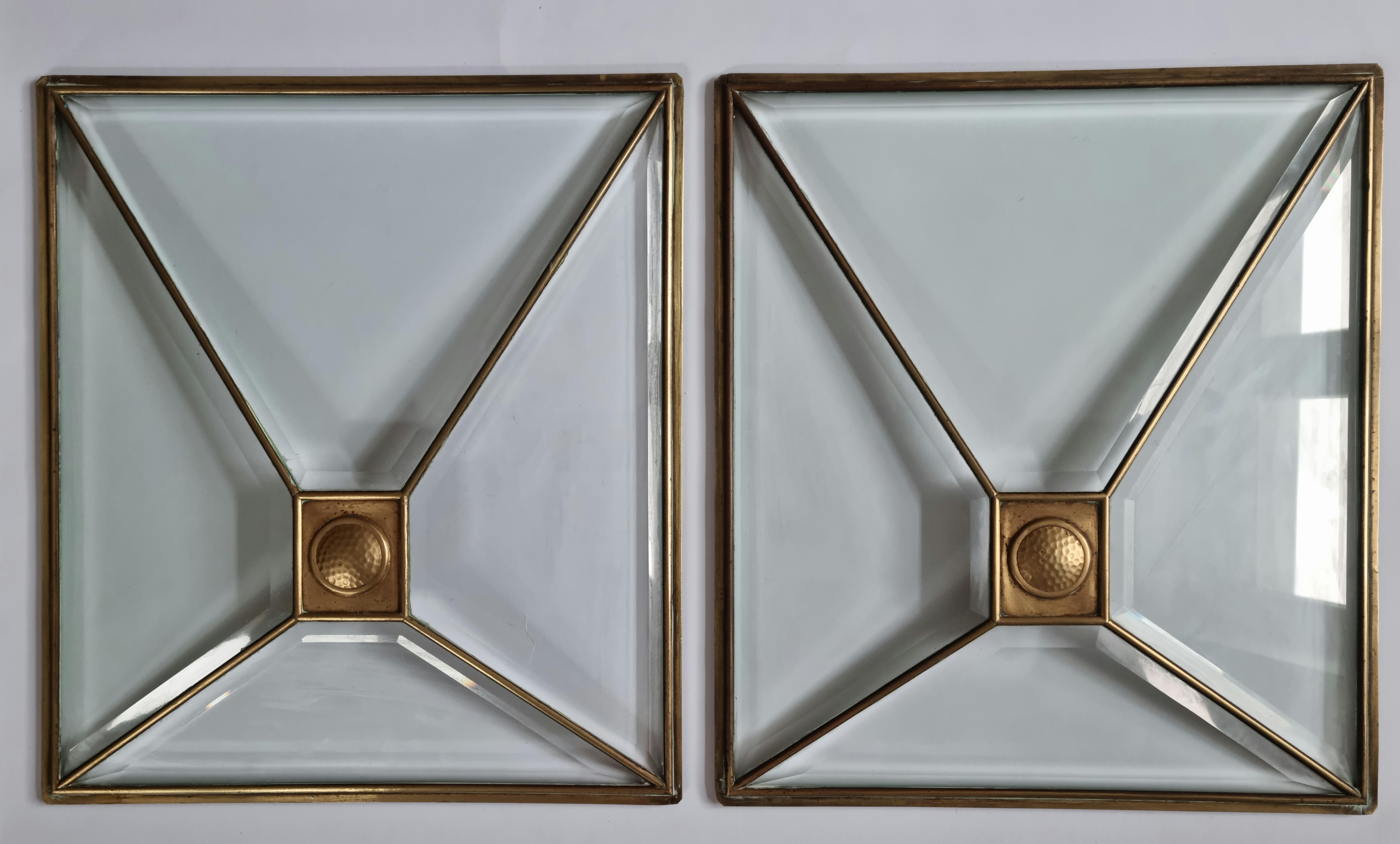 Set of Two Rare Art Deco Windows, Faceted Glass and Brass, Austria, 1930s In Good Condition For Sale In Praha, CZ