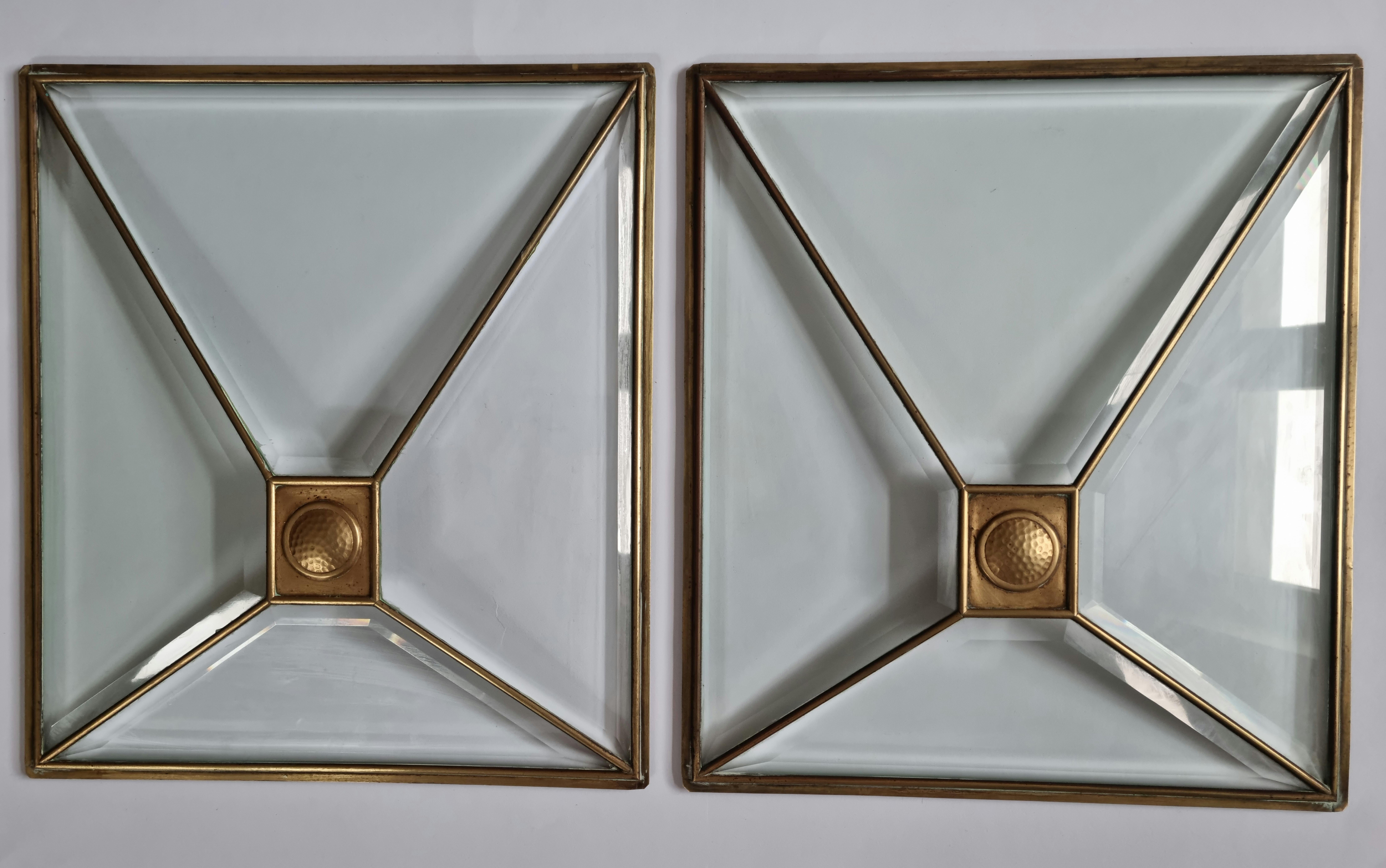 Set of Two Rare Art Deco Windows, Faceted Glass and Brass, Austria, 1930s For Sale 1