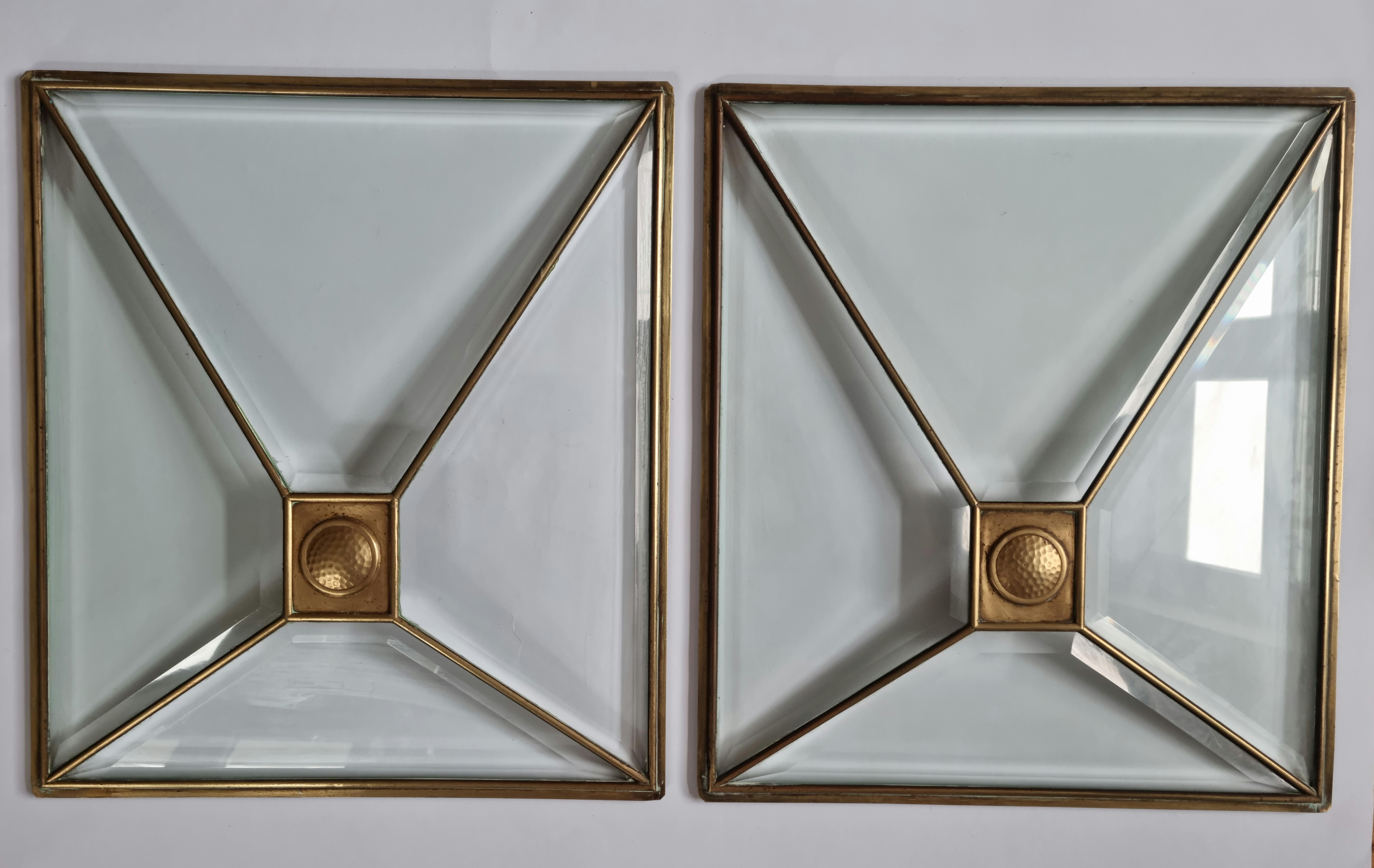 Set of Two Rare Art Deco Windows, Faceted Glass and Brass, Austria, 1930s For Sale 3