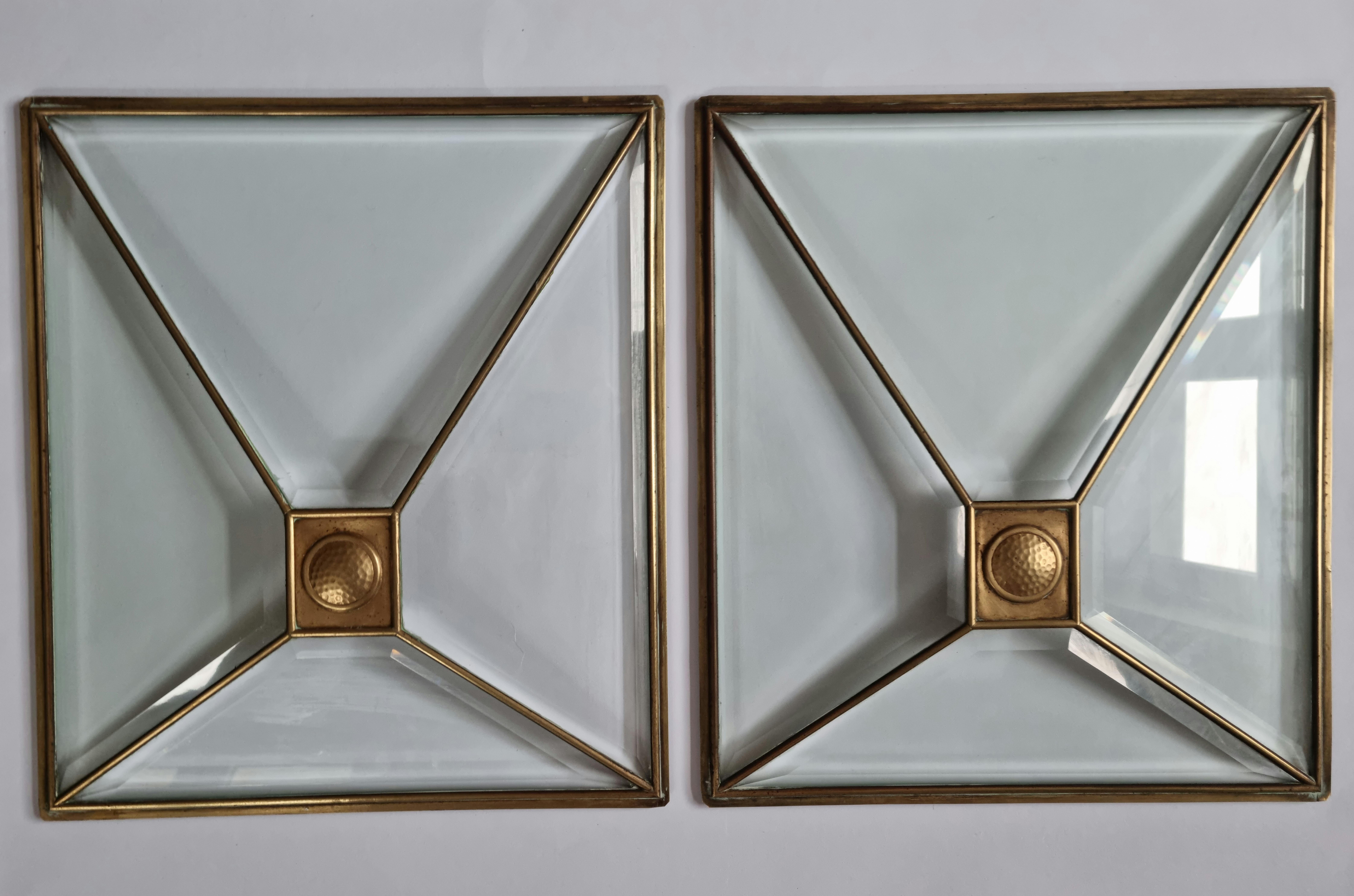 Set of Two Rare Art Deco Windows, Faceted Glass and Brass, Austria, 1930s For Sale 4