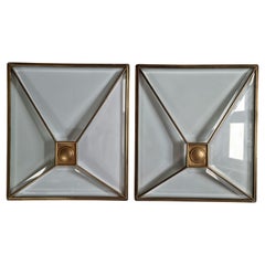 Set von zwei seltenen Art-Déco- Fenstern aus facettiertem Glas und Messing, Österreich, 1930er Jahre