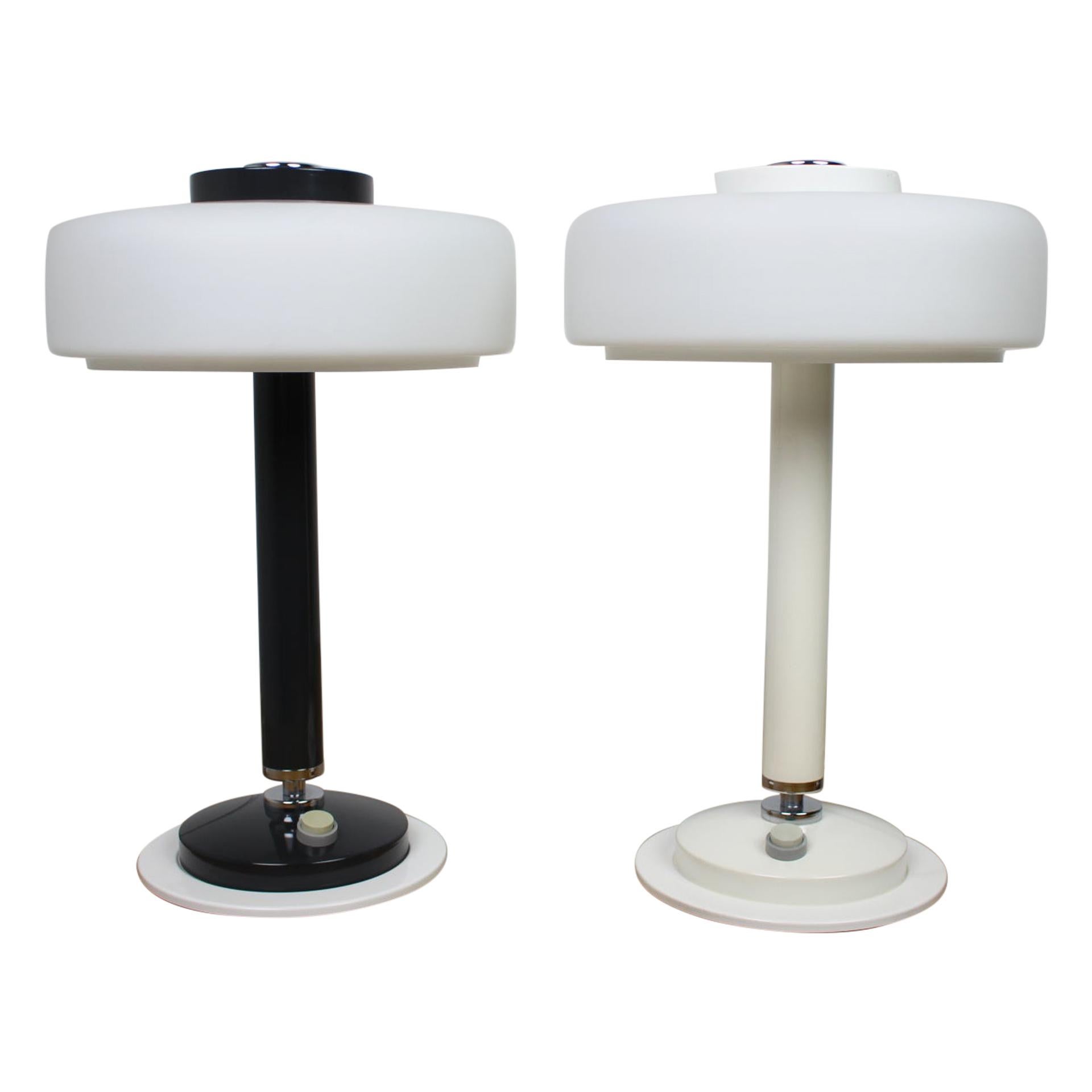 Set of Two Rare Black and White Table Lamps/ Napako, 1960s