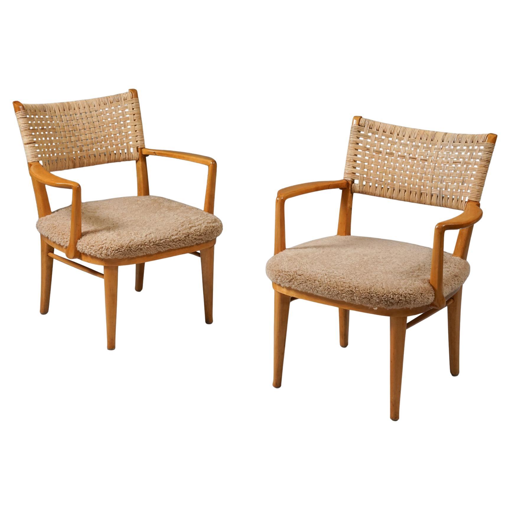 Conjunto de dos raras sillas de piel de ante y abedul, Arttu Brummer, Finlandia, años 40 en venta