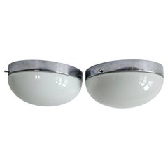 Set of Two Rare Chrome Bauhaus Flush Mount, Ceiling or Wall Lamps, 1930s