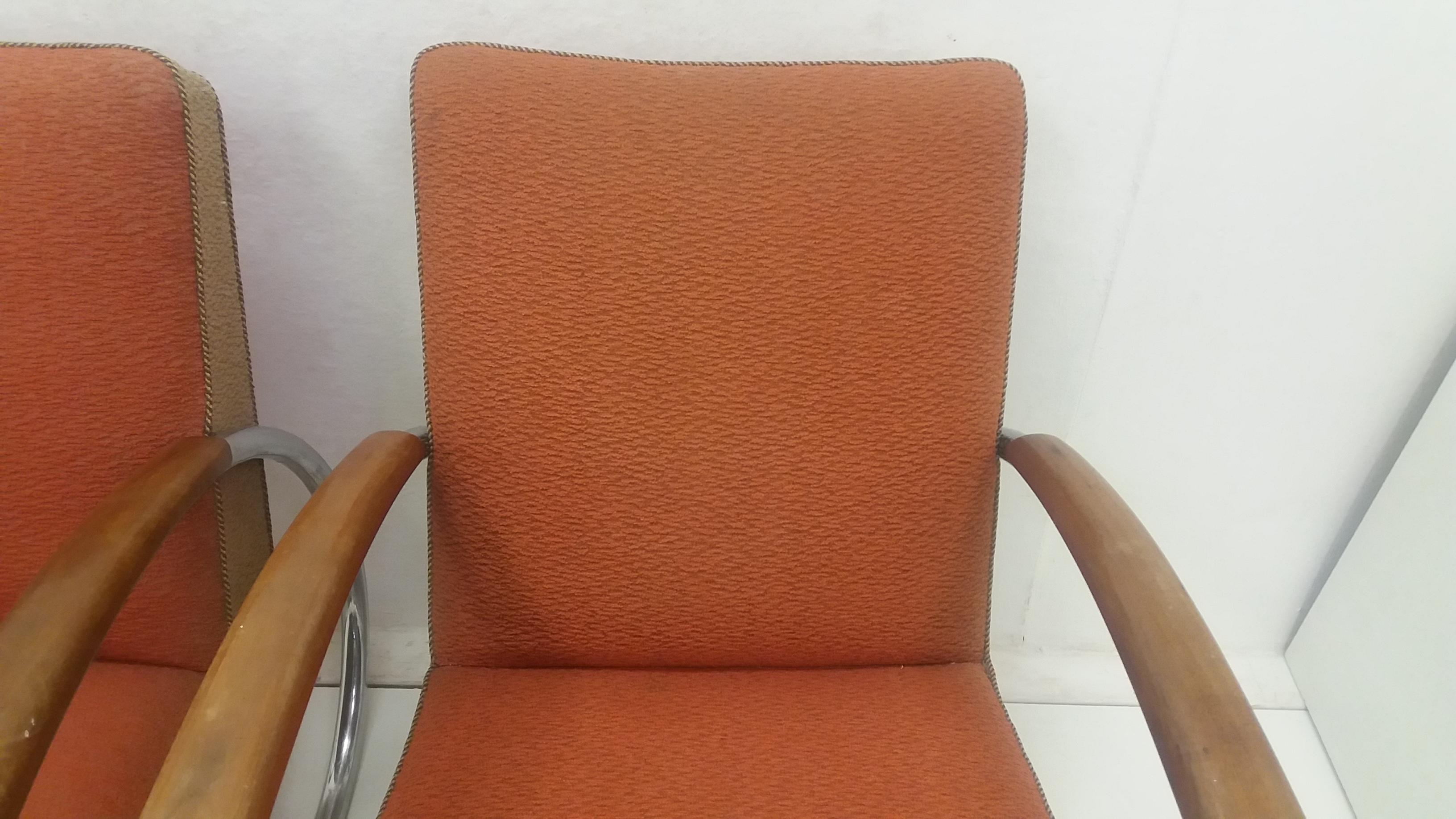 Czech Set of Two Rare Design Armchairs Model H221, Designed by Jindřich Halabala For Sale