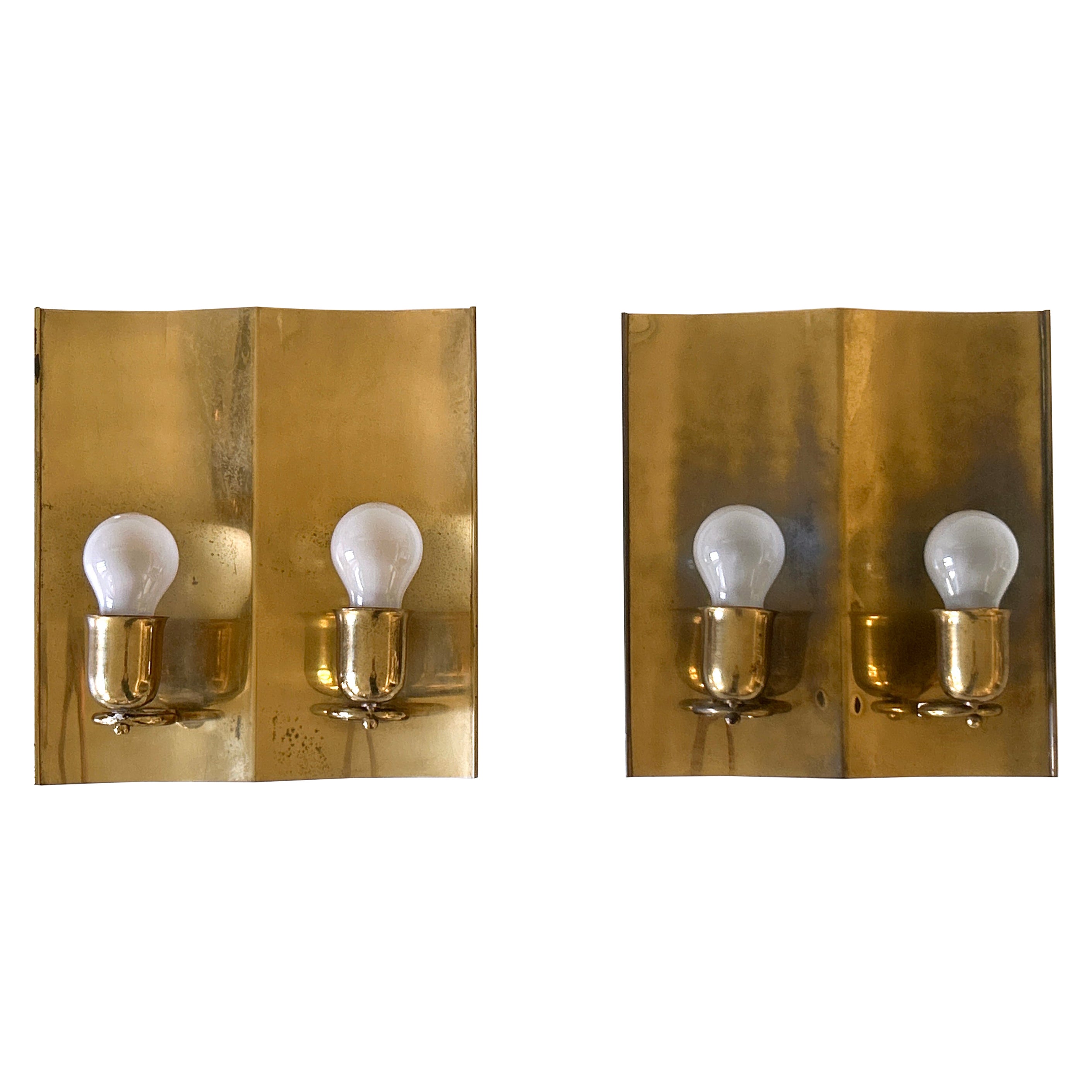 Set of Two Rare & Elegant Mid-Century Modern Brass Sconces Germany 1950s