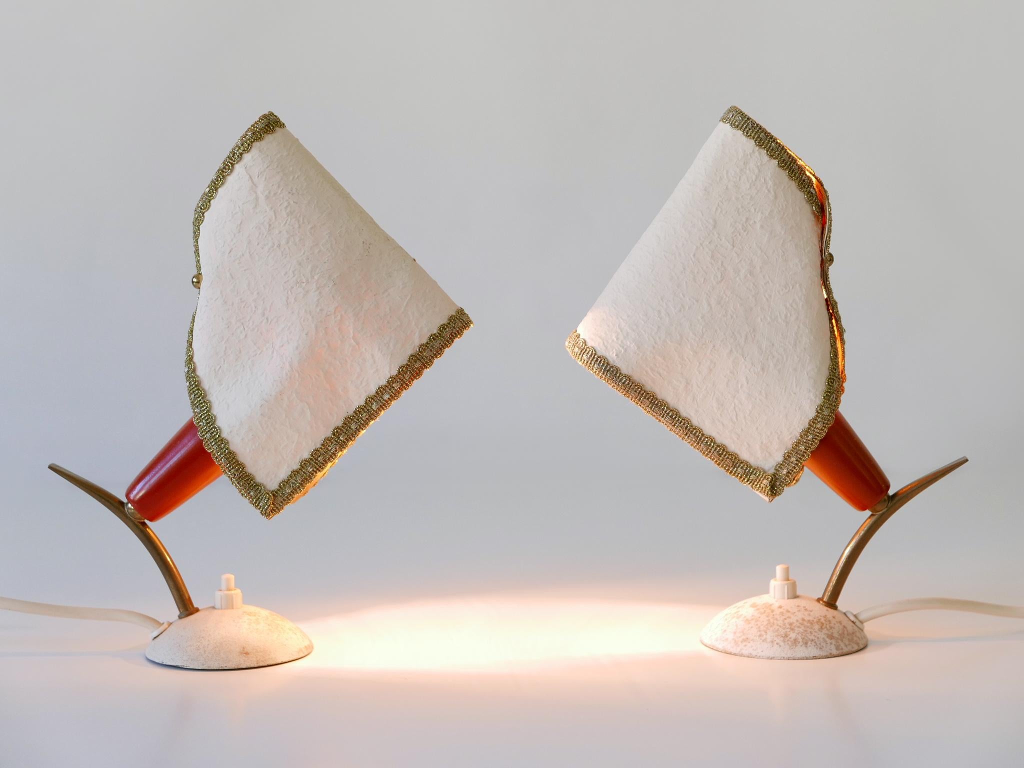 Brass Set of Two Rare & Lovely Mid-Century Modern Bedside Table Lamps Germany 1950s For Sale