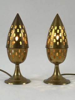 Set of Two Rare & Lovely Perforated Brass Bedside Table Lamps Sweden 1960s