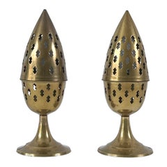 Set of Two Rare & Lovely Perforated Brass Bedside Table Lamps Sweden 1960s
