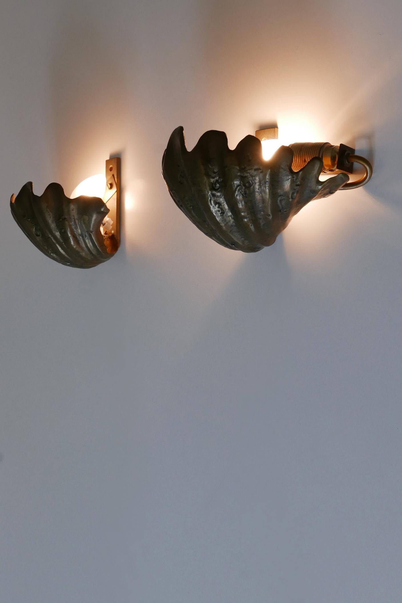Set of Two Rare Mid Century Modern Cast Bronze Sea Shell Sconces Germany 1960s For Sale 7
