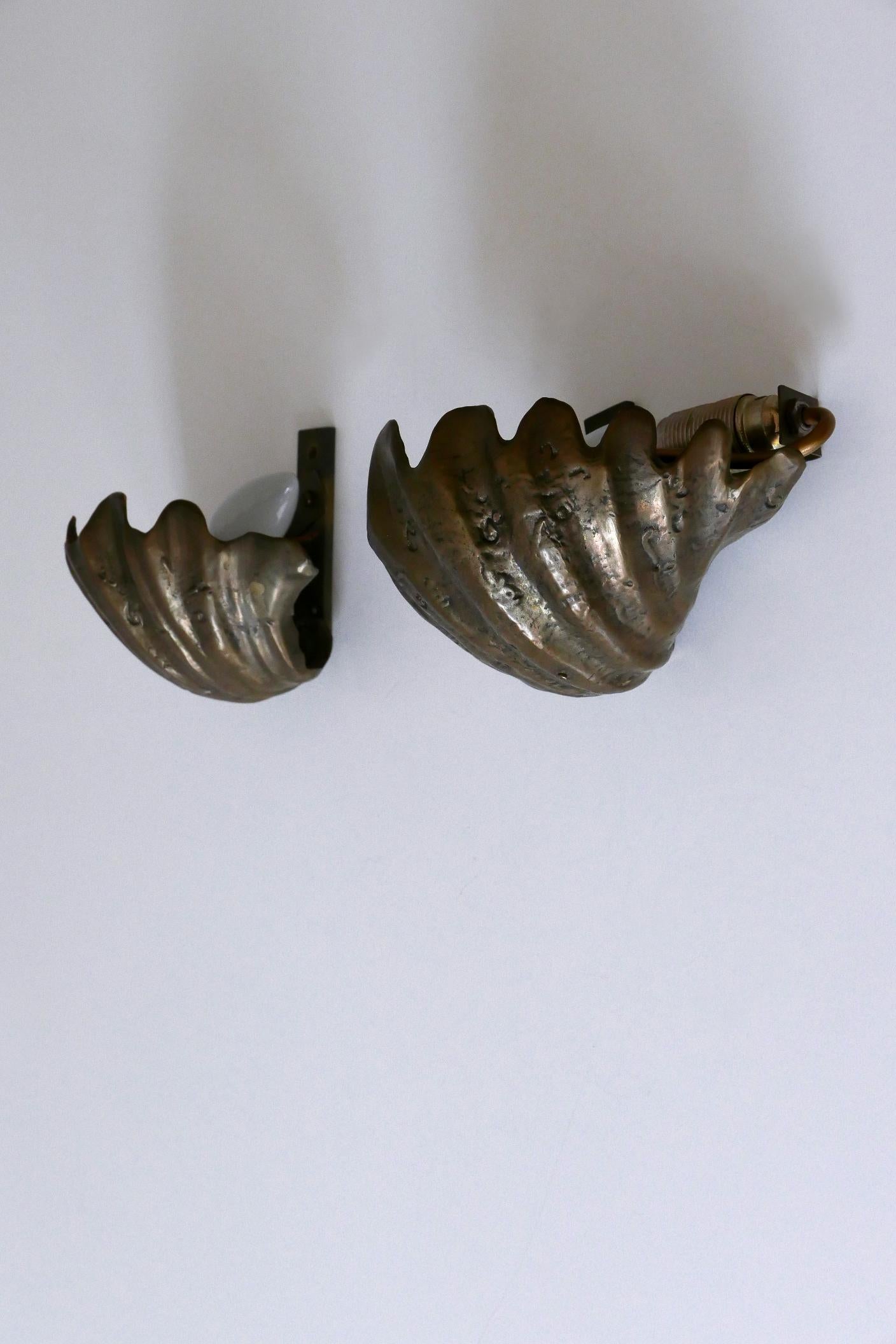 Set of Two Rare Mid Century Modern Cast Bronze Sea Shell Sconces Germany 1960s For Sale 8