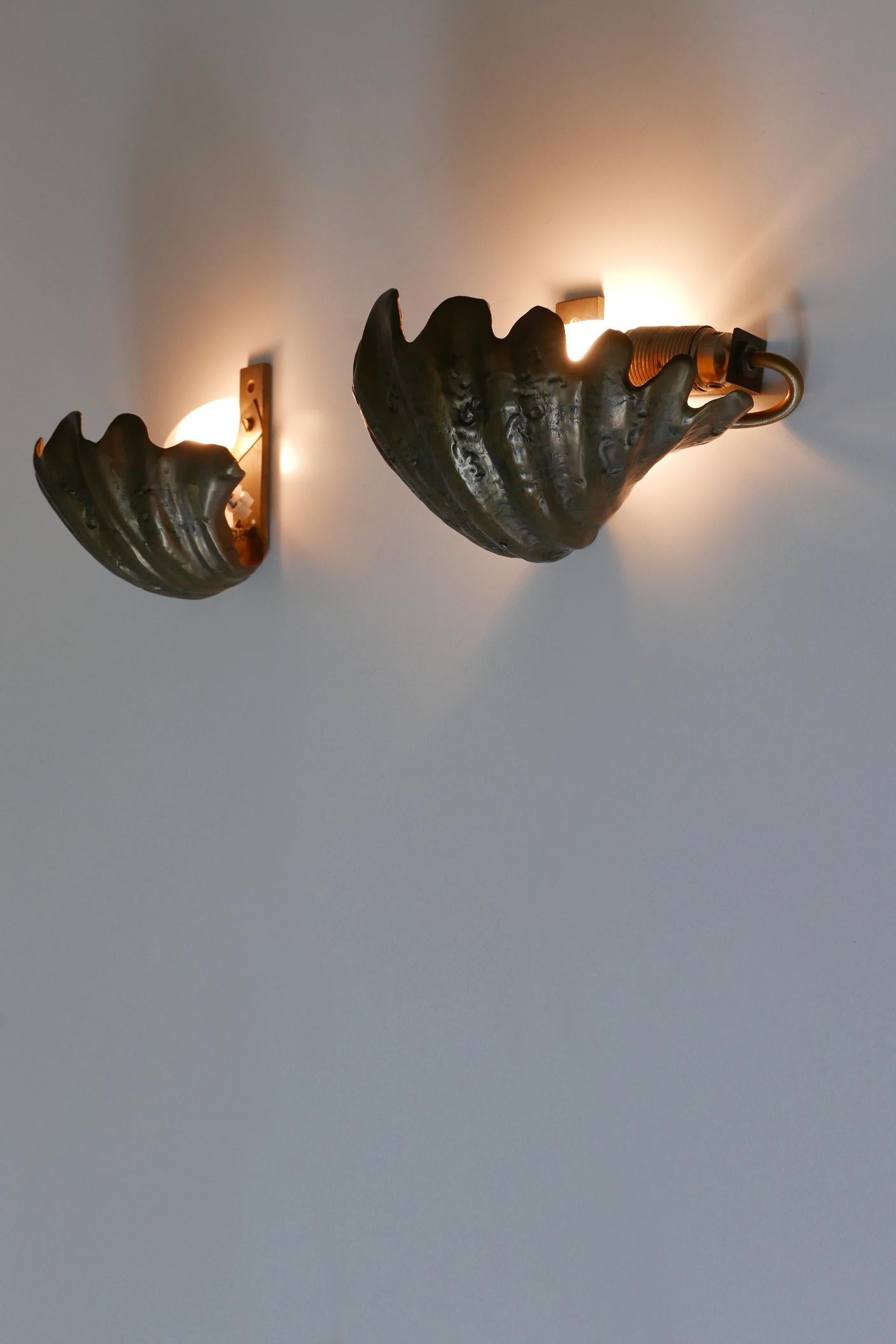 Set of Two Rare Mid Century Modern Cast Bronze Sea Shell Sconces Germany 1960s For Sale 9