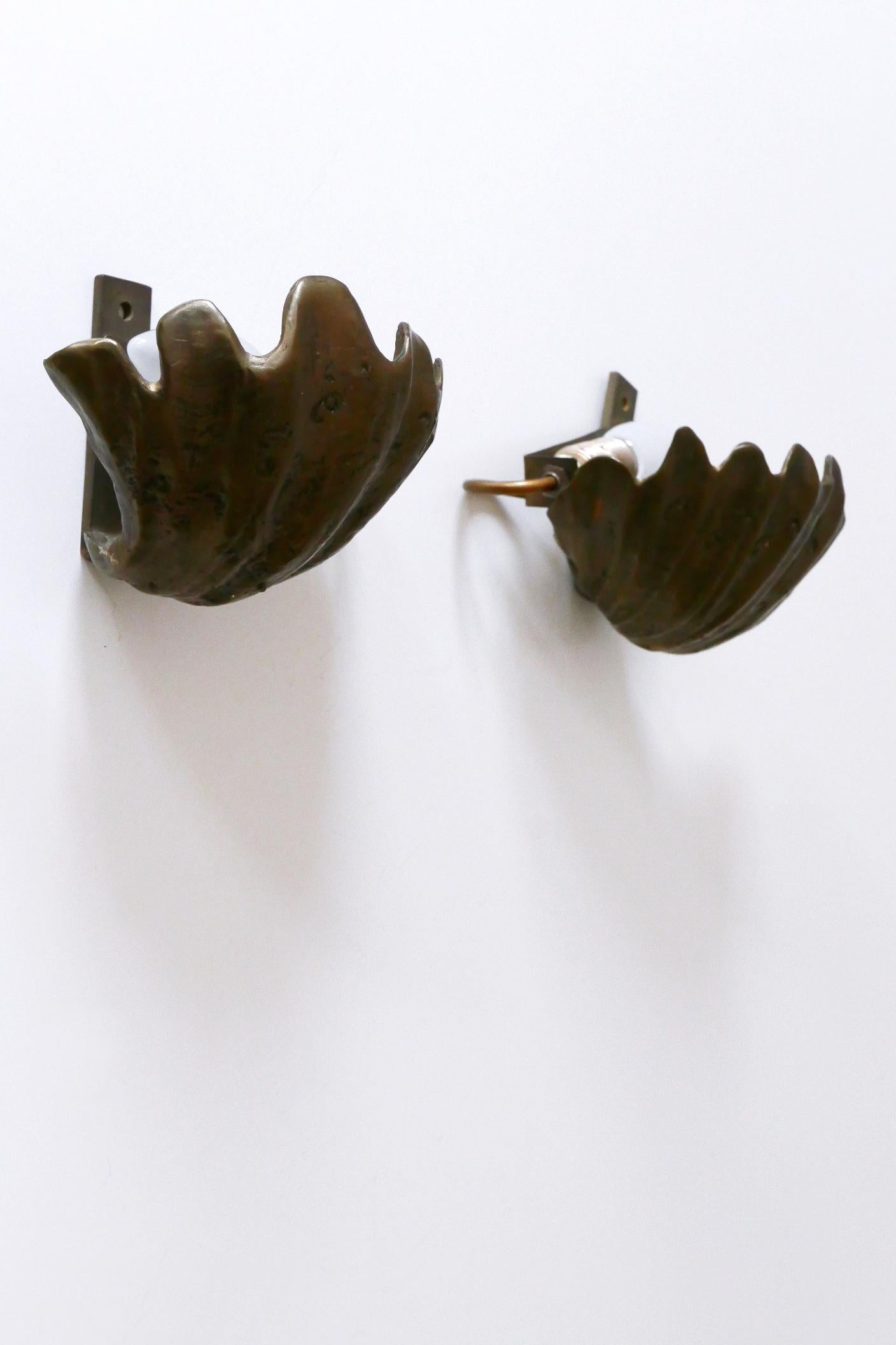 Set of Two Rare Mid Century Modern Cast Bronze Sea Shell Sconces Germany 1960s For Sale 10