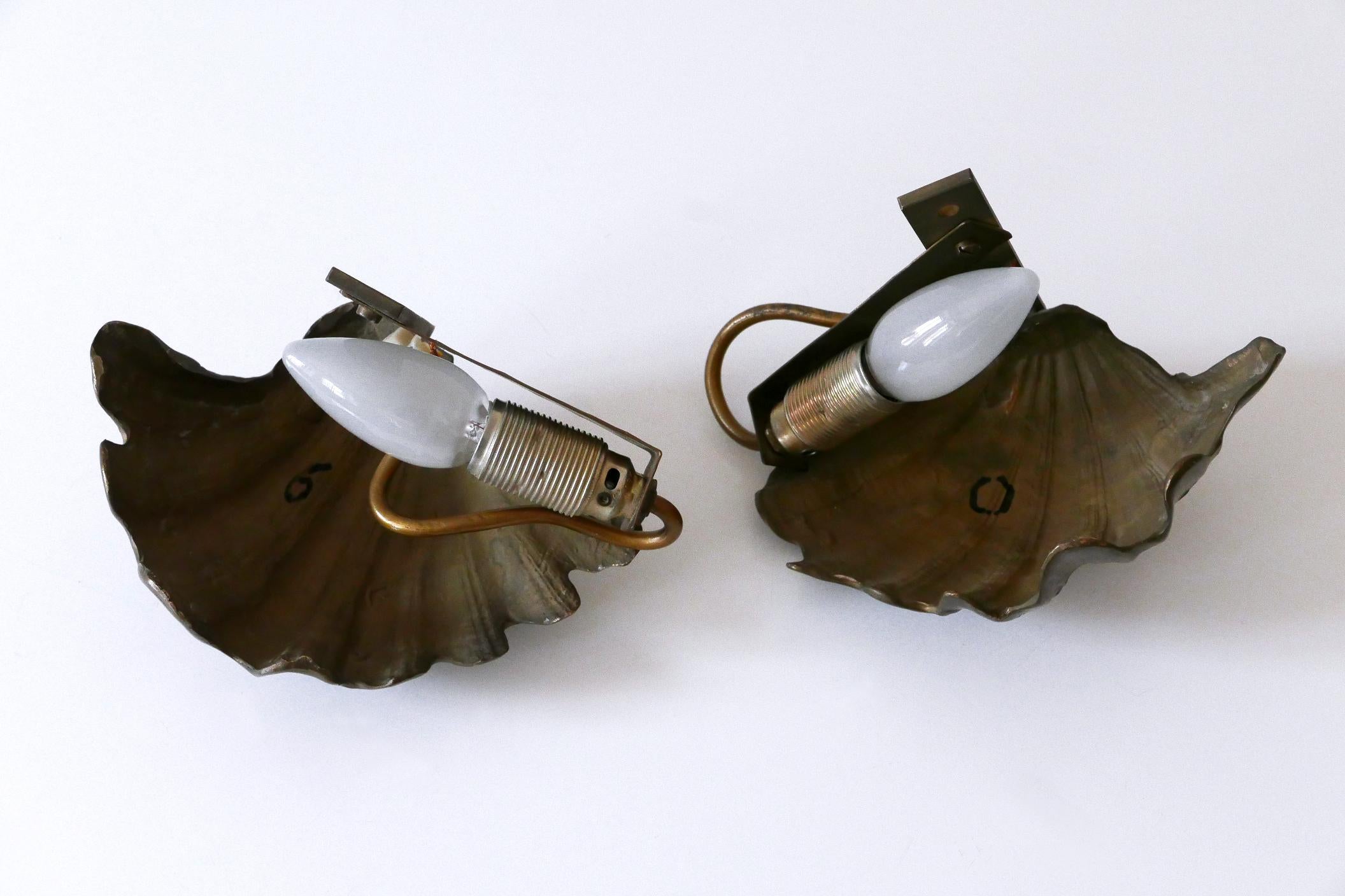 Set of Two Rare Mid Century Modern Cast Bronze Sea Shell Sconces Germany 1960s For Sale 11