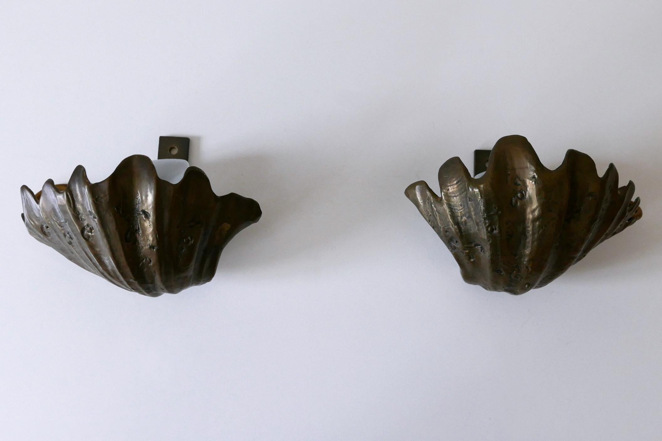 Mid-20th Century Set of Two Rare Mid Century Modern Cast Bronze Sea Shell Sconces Germany 1960s For Sale