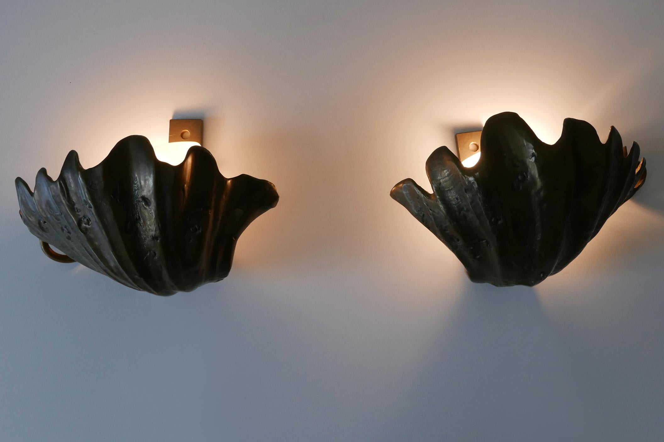 Brass Set of Two Rare Mid Century Modern Cast Bronze Sea Shell Sconces Germany 1960s For Sale