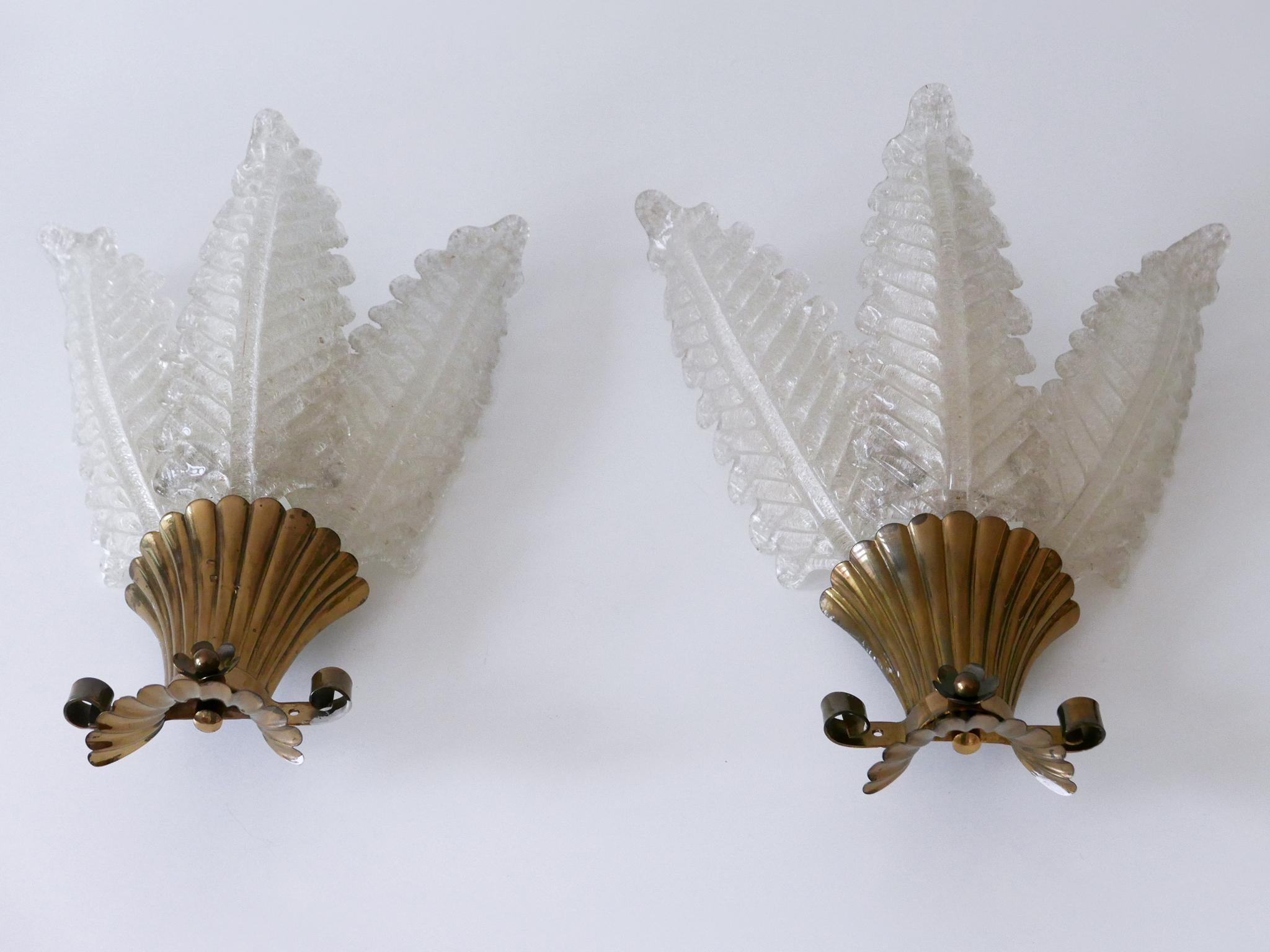 Ottone Set di due rare lampade in vetro di Murano della metà del secolo scorso di Barovier&Toso in vendita