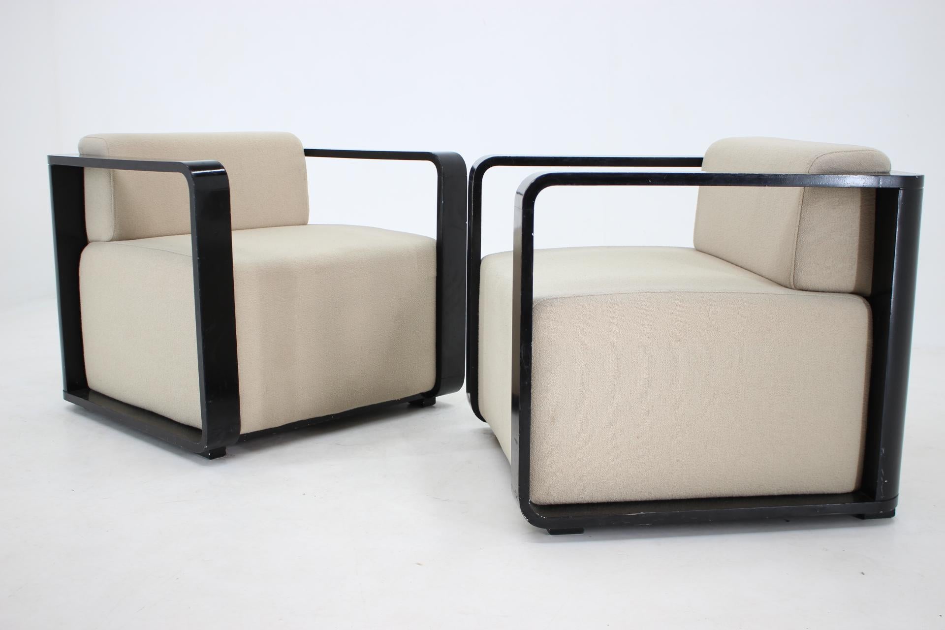 Fabric Set of Two Rare Midcentury Armchairs, Italy, 1970s