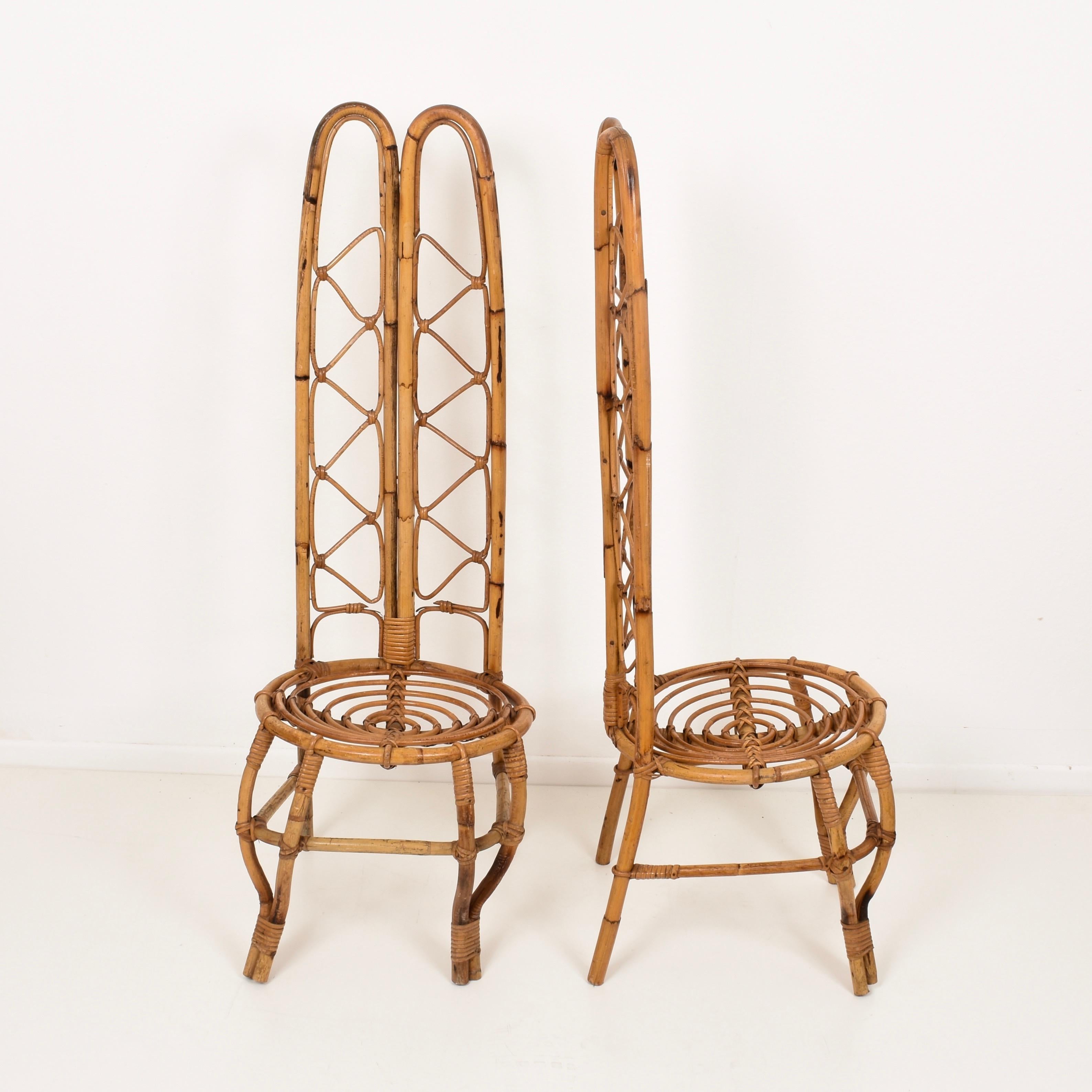 20th Century Set of Two, Rattan and Bamboo Chairs on the French Riviera, France of the 1960s