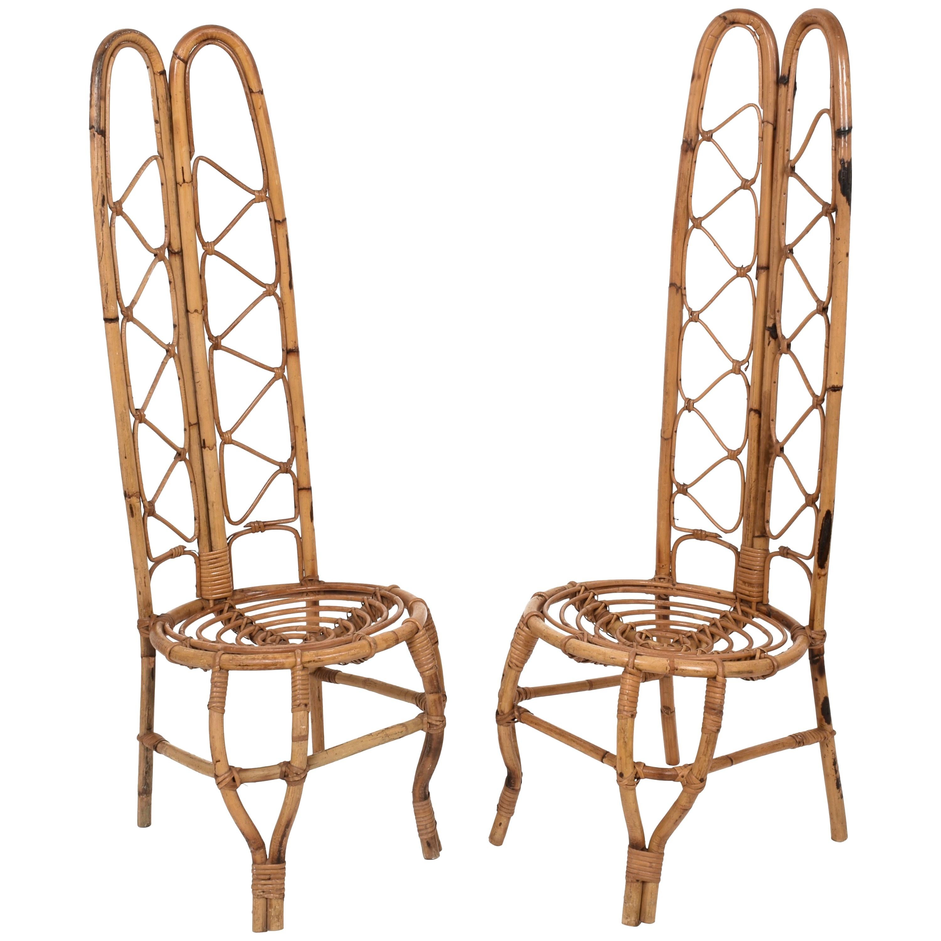 Set of Two, Rattan and Bamboo Chairs on the French Riviera, France of the 1960s