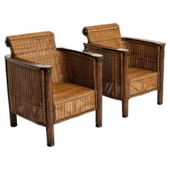 Vintage Set of Two Rattan and Wood Armchairs, 1950s the Netherlands
