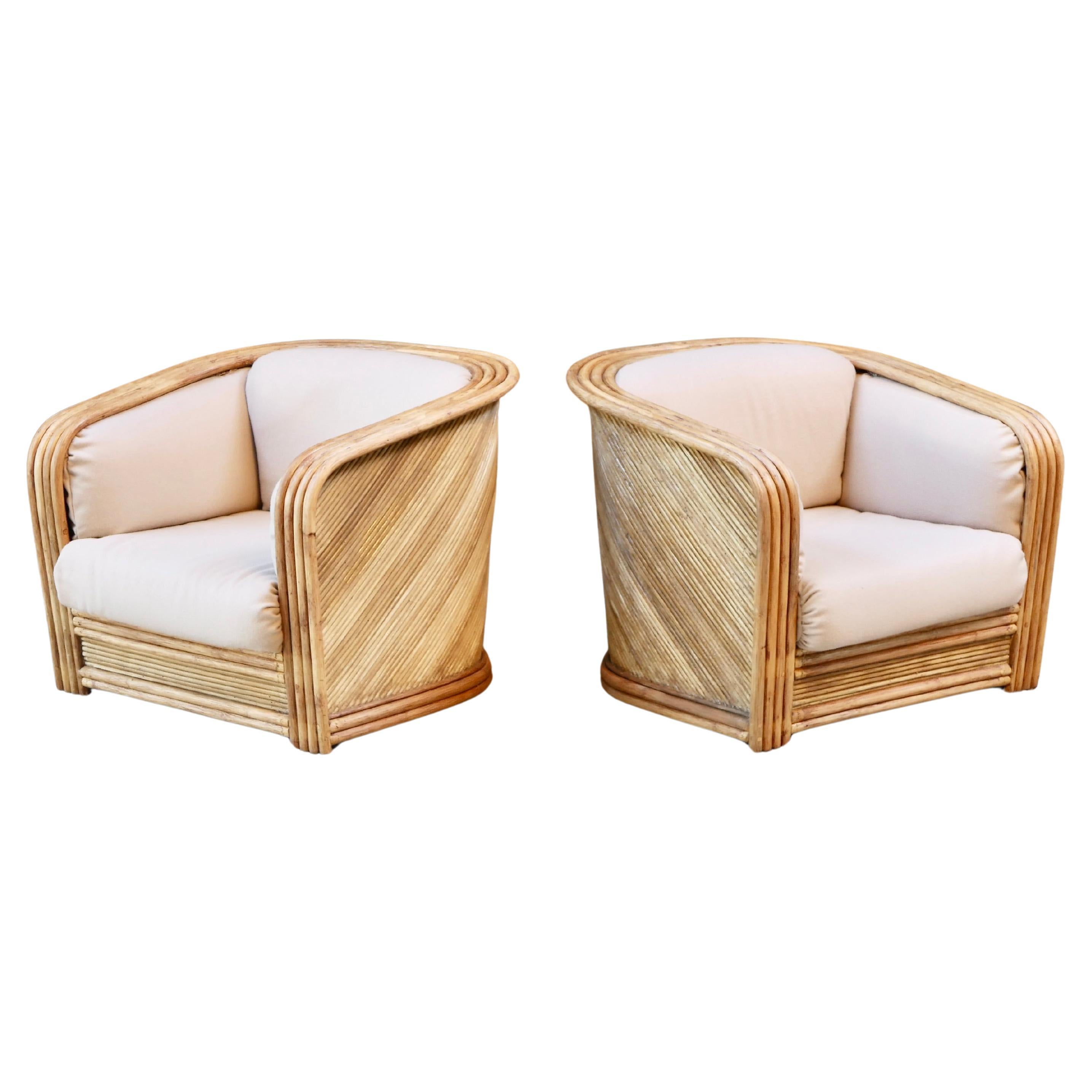 Bohemian Set of two rattan armchairs by Maugrion, for Roche Bobois, France, 1980s