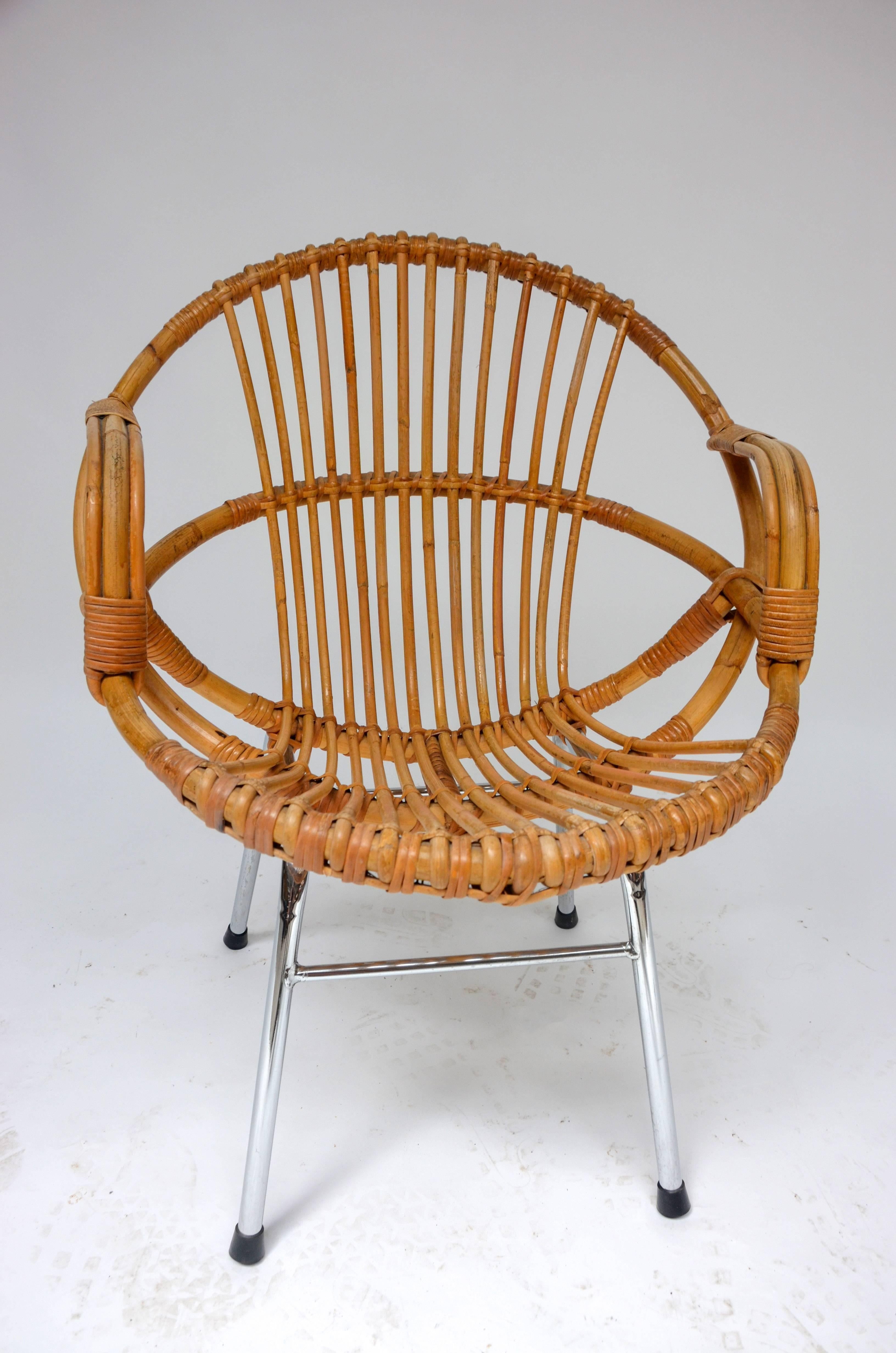 Late 20th Century Set of Two Rattan Armchairs For Sale