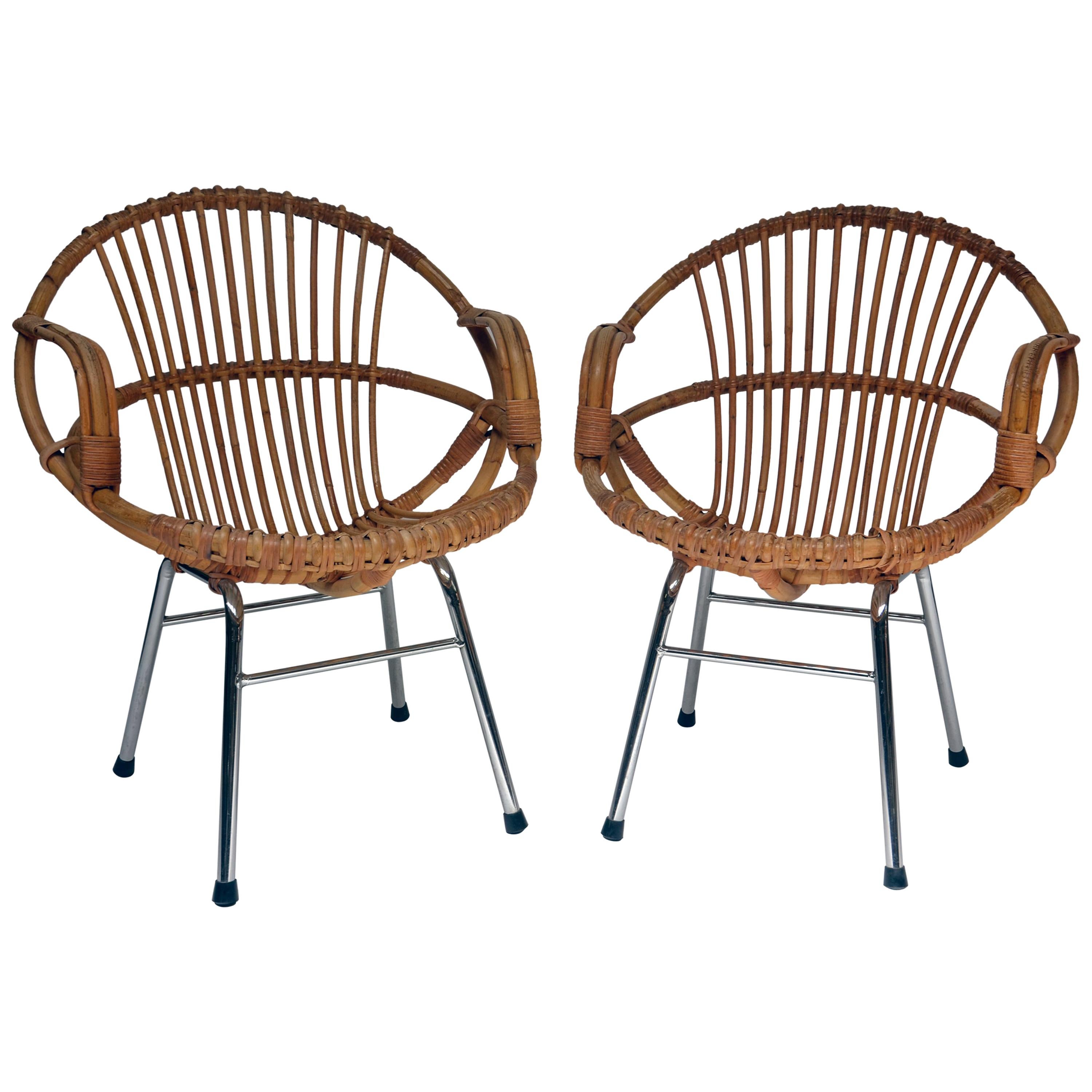 Set of Two Rattan Armchairs For Sale