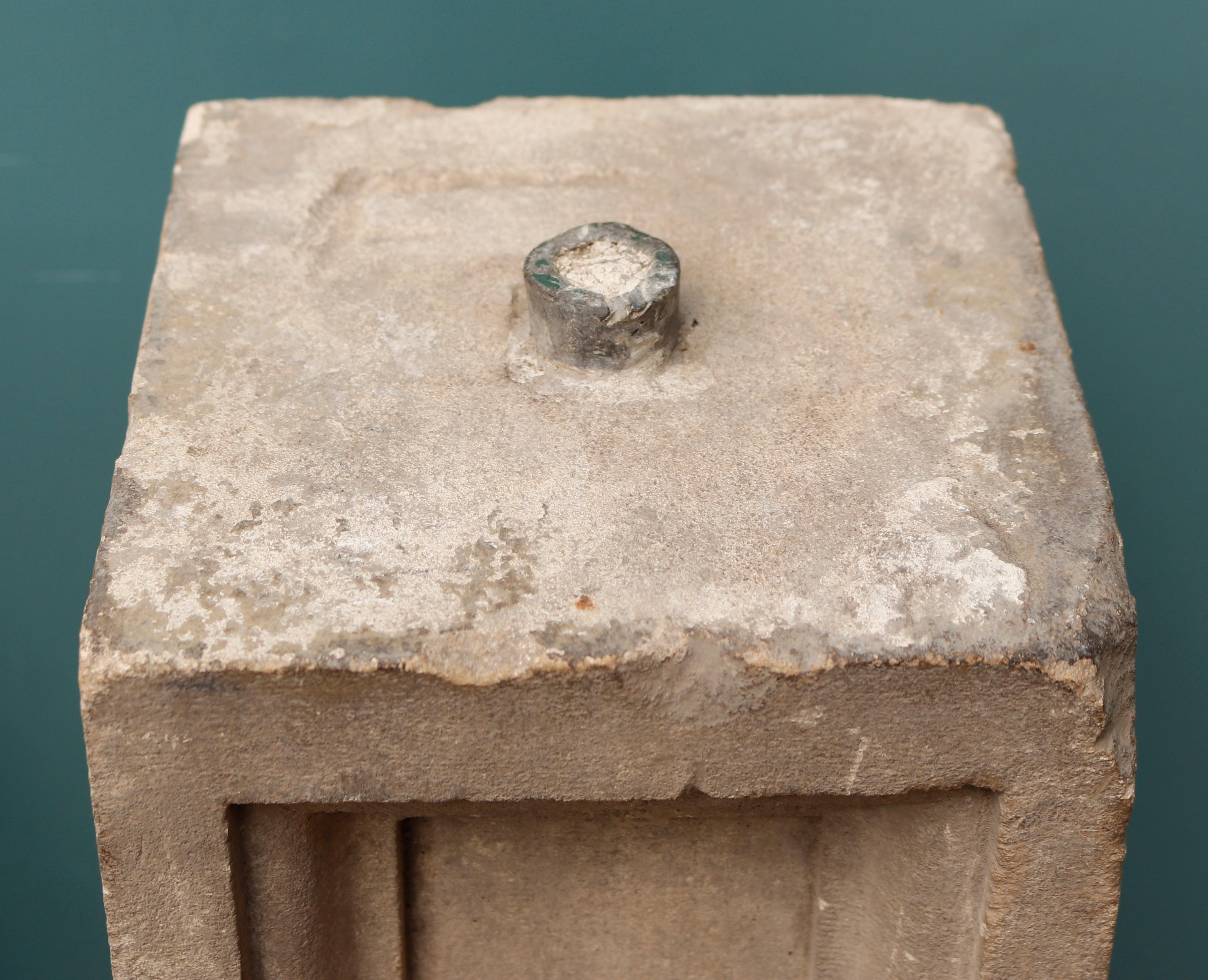 Set of Two Reclaimed Carved Limestone Pedestals In Good Condition For Sale In Wormelow, Herefordshire