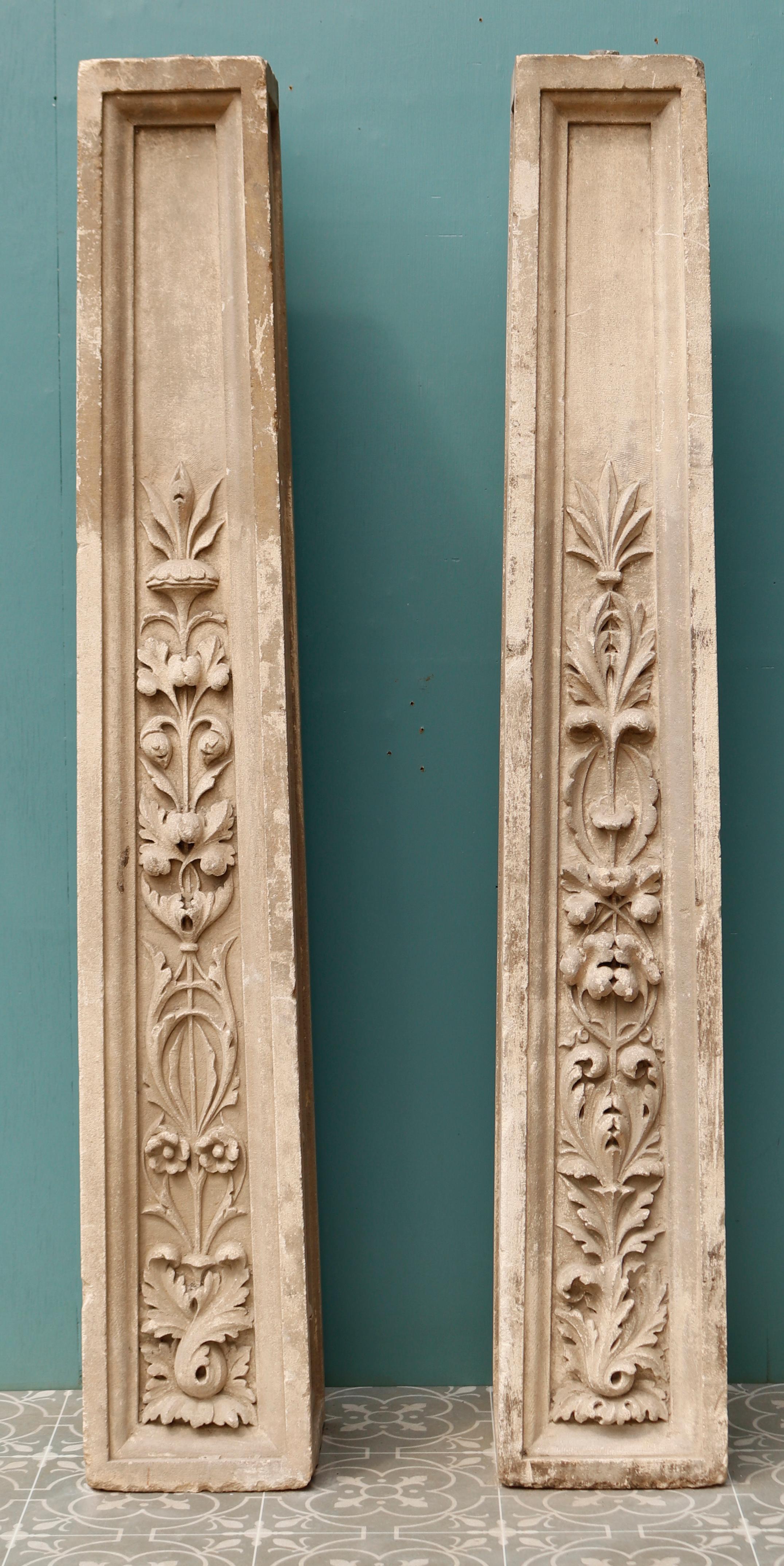 Set of Two Reclaimed Carved Limestone Pedestals For Sale 3