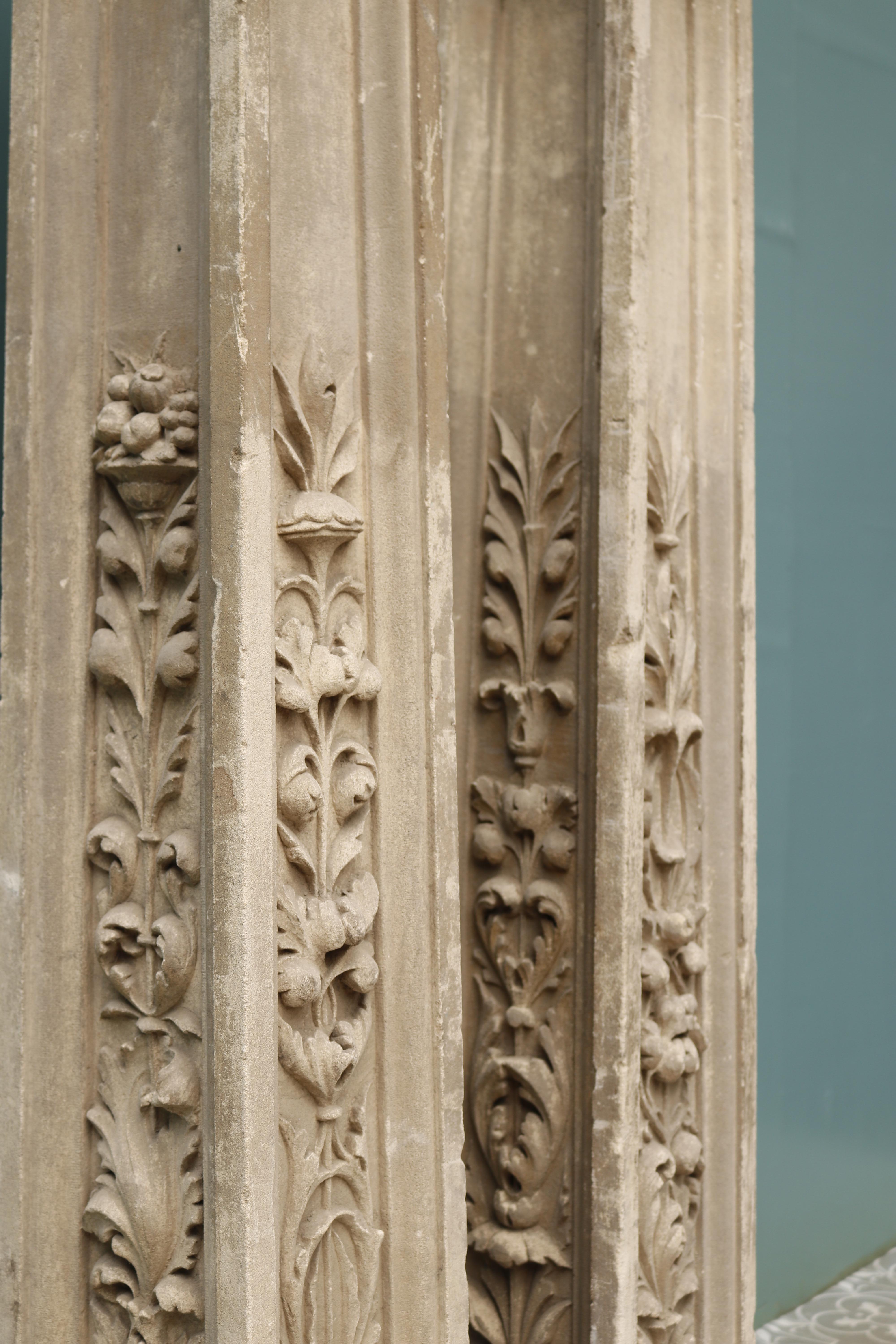 Set of Two Reclaimed Carved Limestone Pedestals For Sale 4