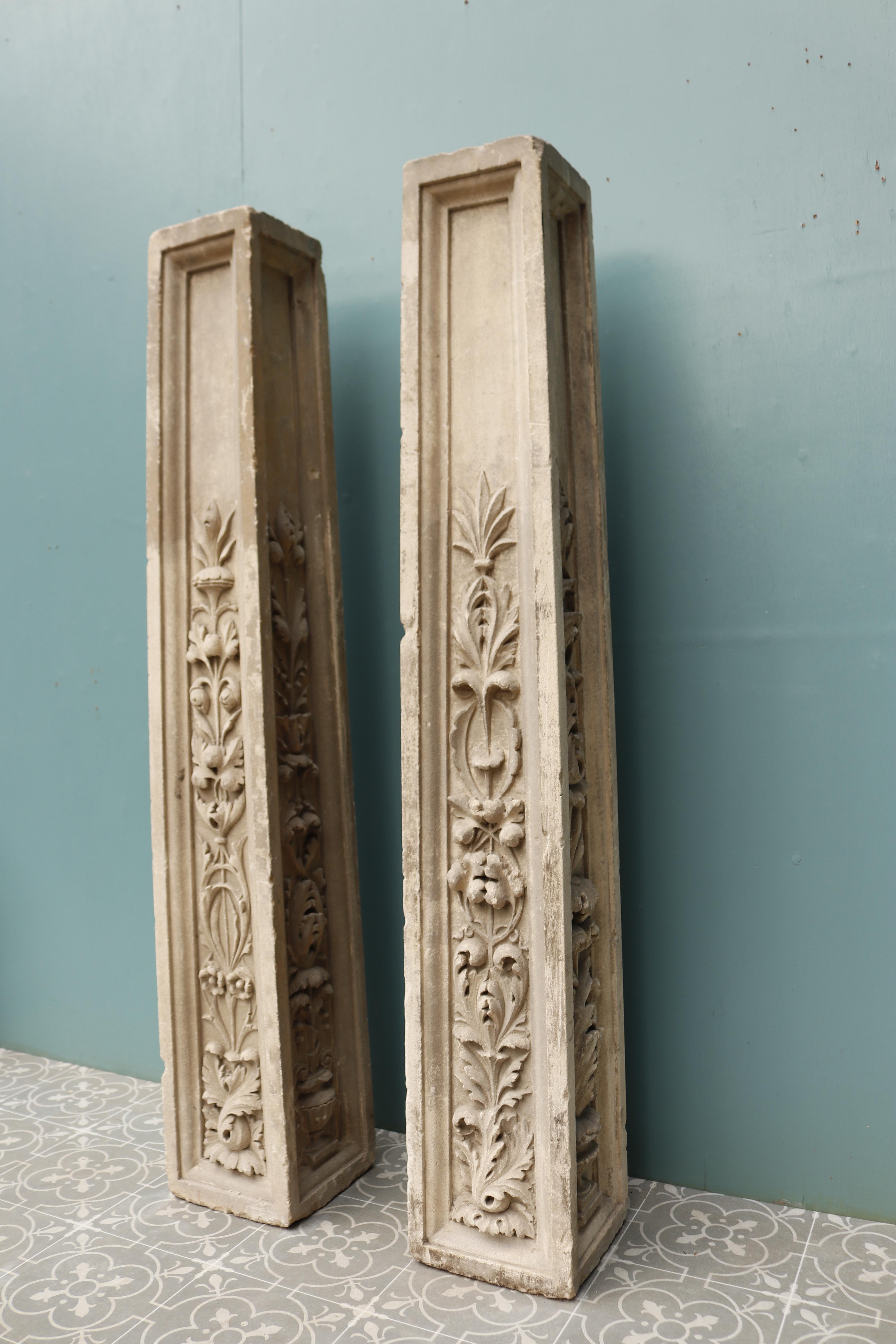 Set of Two Reclaimed Carved Limestone Pedestals For Sale 5