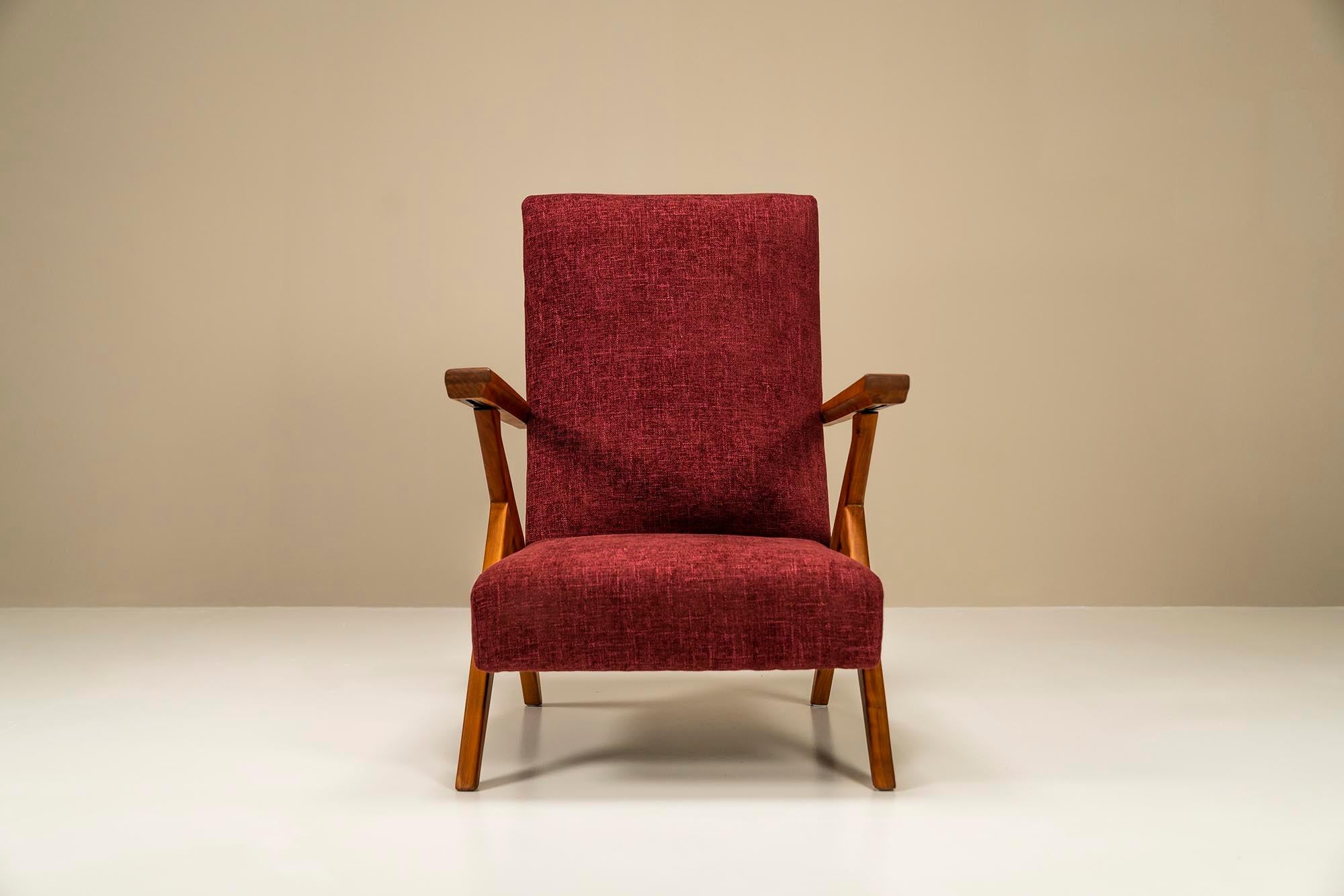 Fabric Set of Two Reclining Lounge Chairs in the Style of Antonio Gorgone, Italy, 1950s