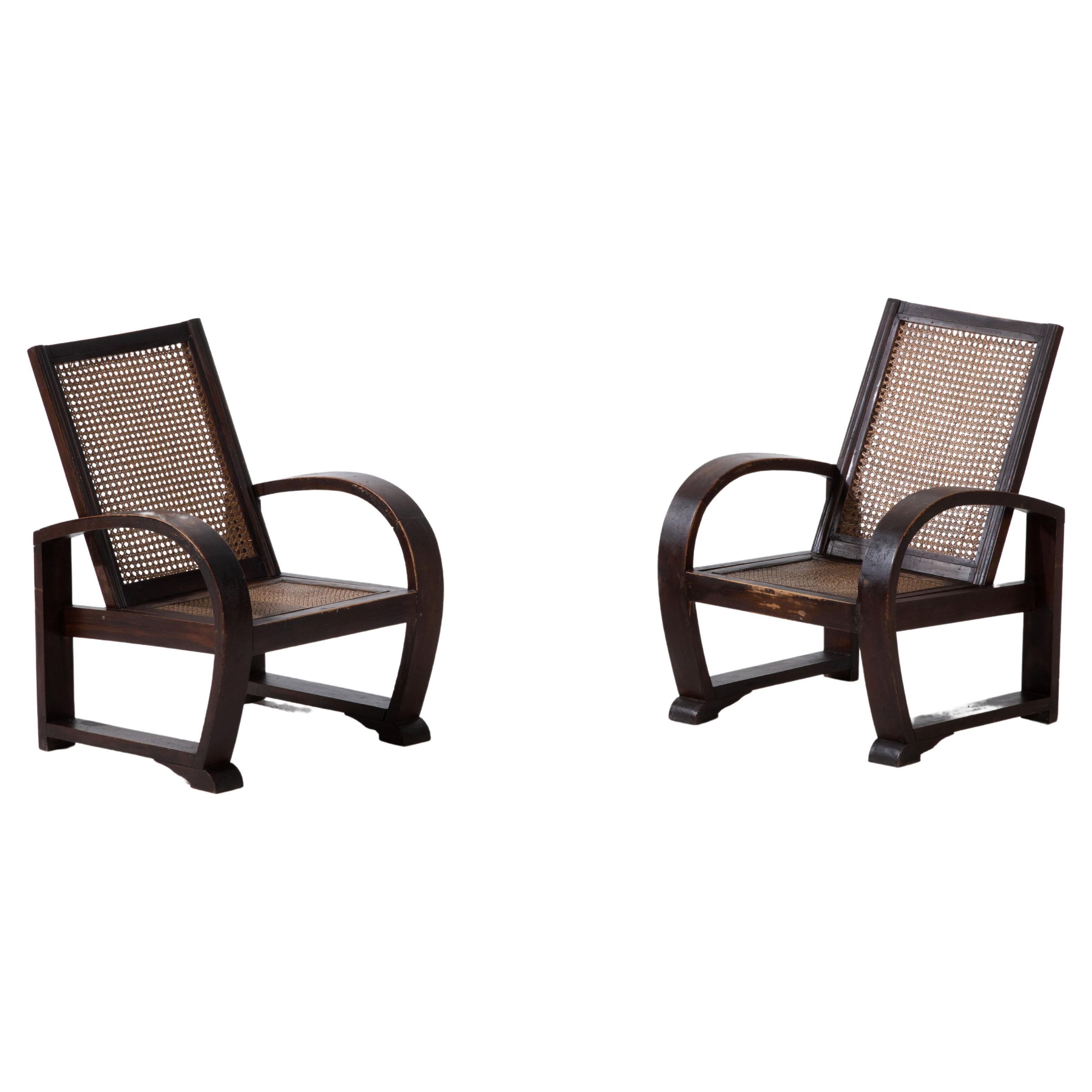 Set of Two Reconstruction Walnut Armchairs, 1940s, France