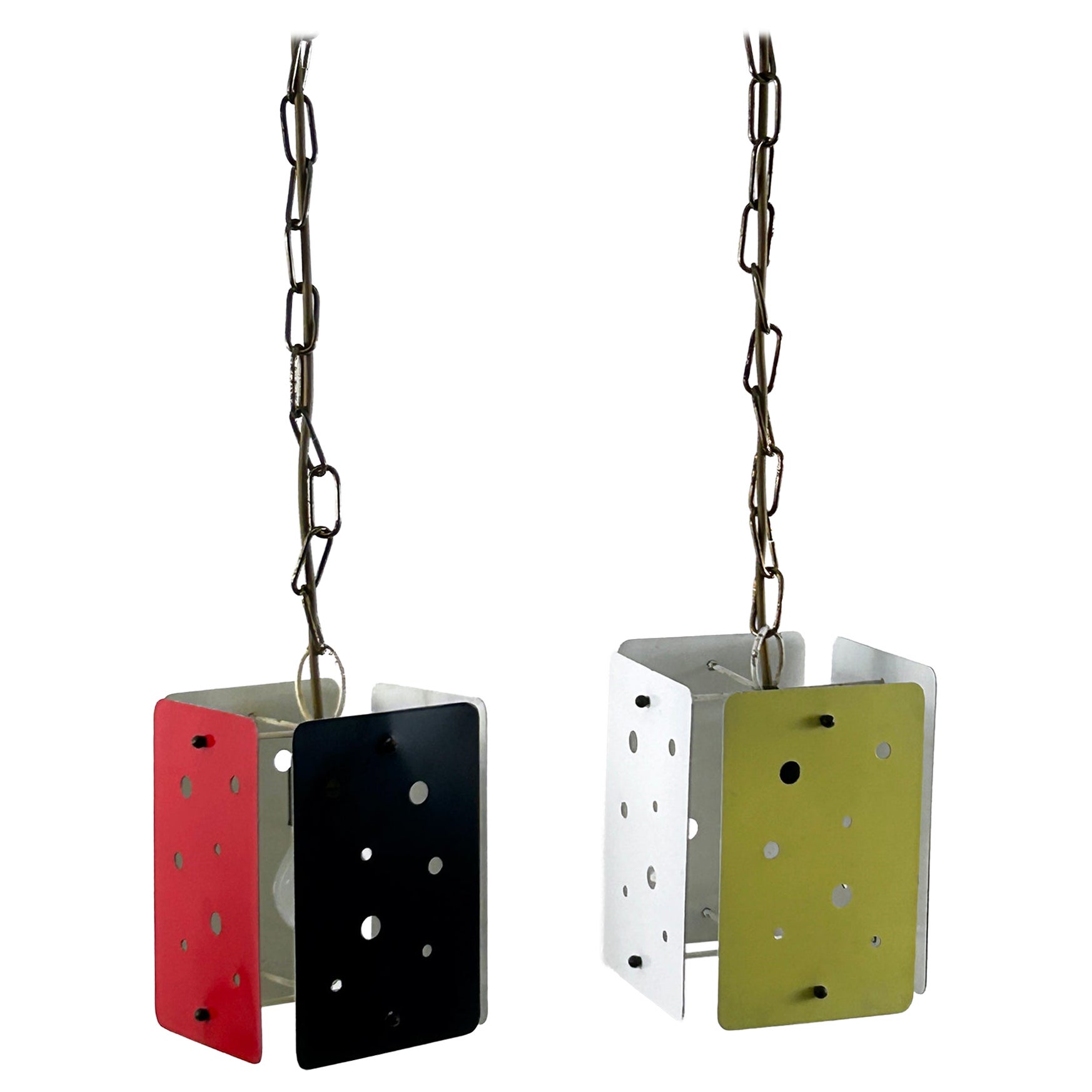Set of Two Rectangular Mid Century Modern Polychrome Pendant Lamps Germany 1960s For Sale