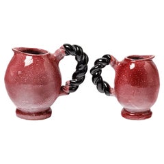 Set of Two Red and Black Ceramic Pitchers by Max Idlas XXth Century Design