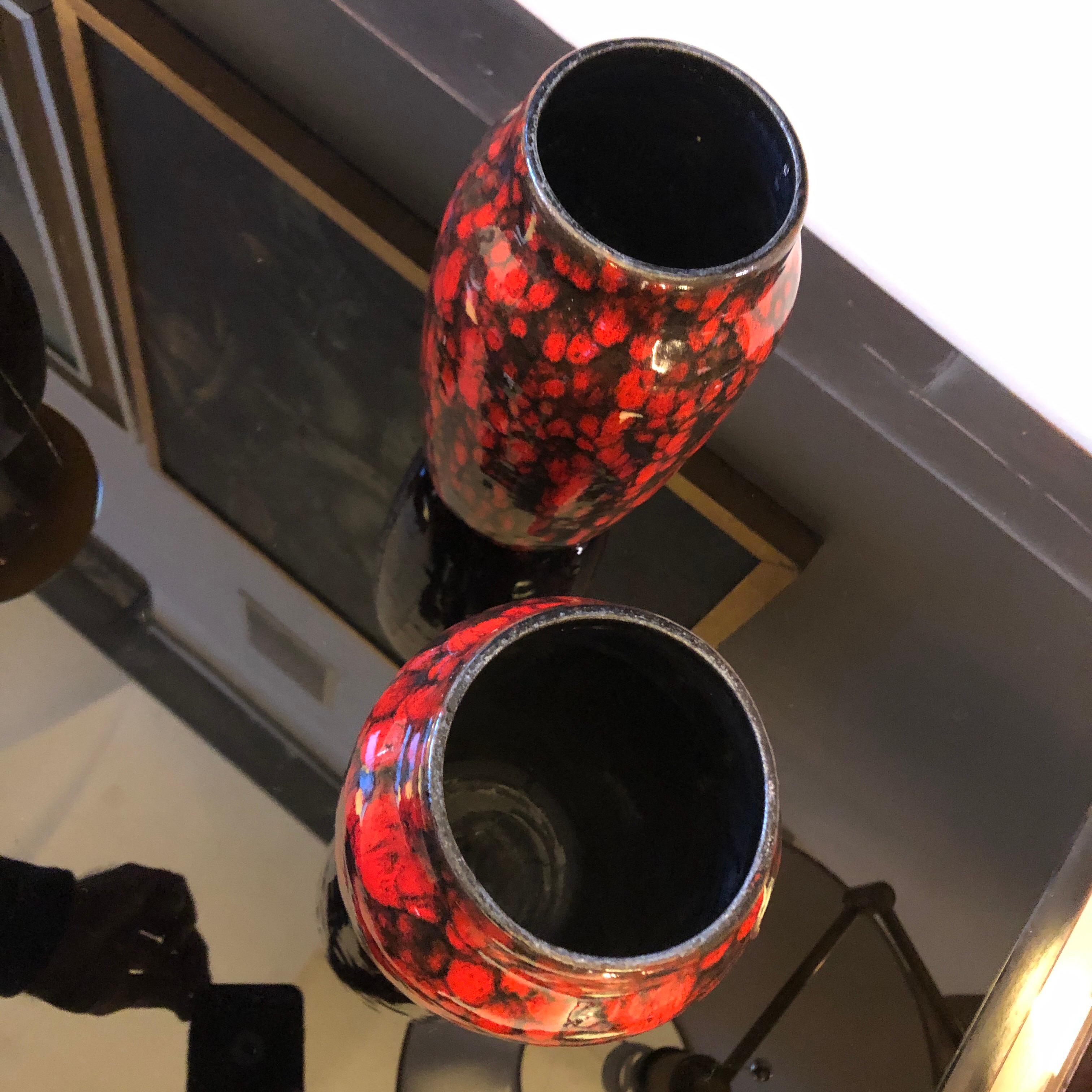 Set of Two Red and Black Lava Keramik German Vases, circa 1970 In Good Condition In Aci Castello, IT