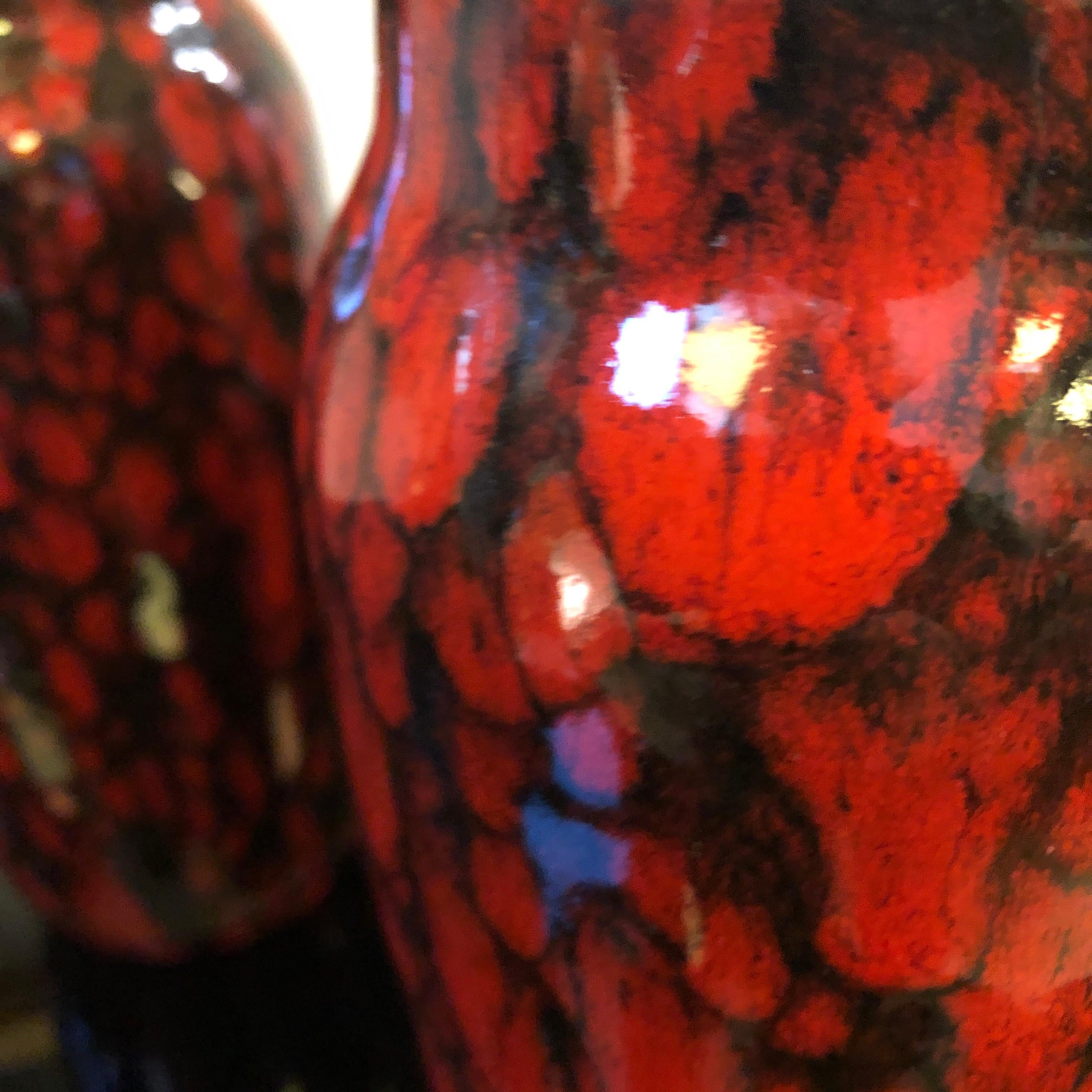 20th Century Set of Two Red and Black Lava Keramik German Vases, circa 1970