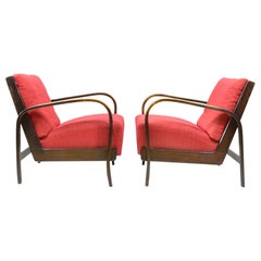 Set of Two Red Armchairs, 1940s by Kropáček and Koželka, Czechoslovakia
