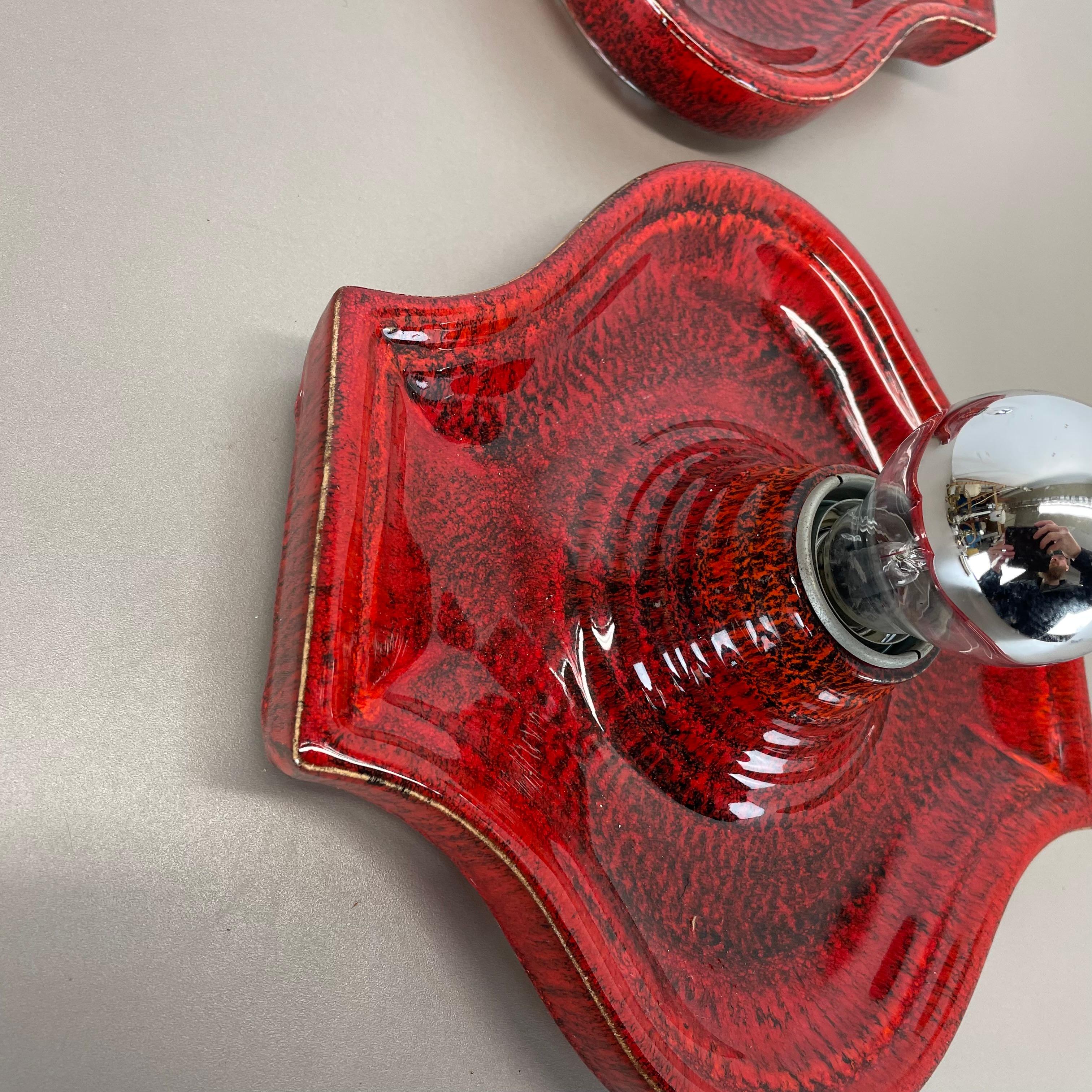 Set of Two red Ceramic Fat Lava Wall Lights by Hustadt Lights Germany 1970s For Sale 5
