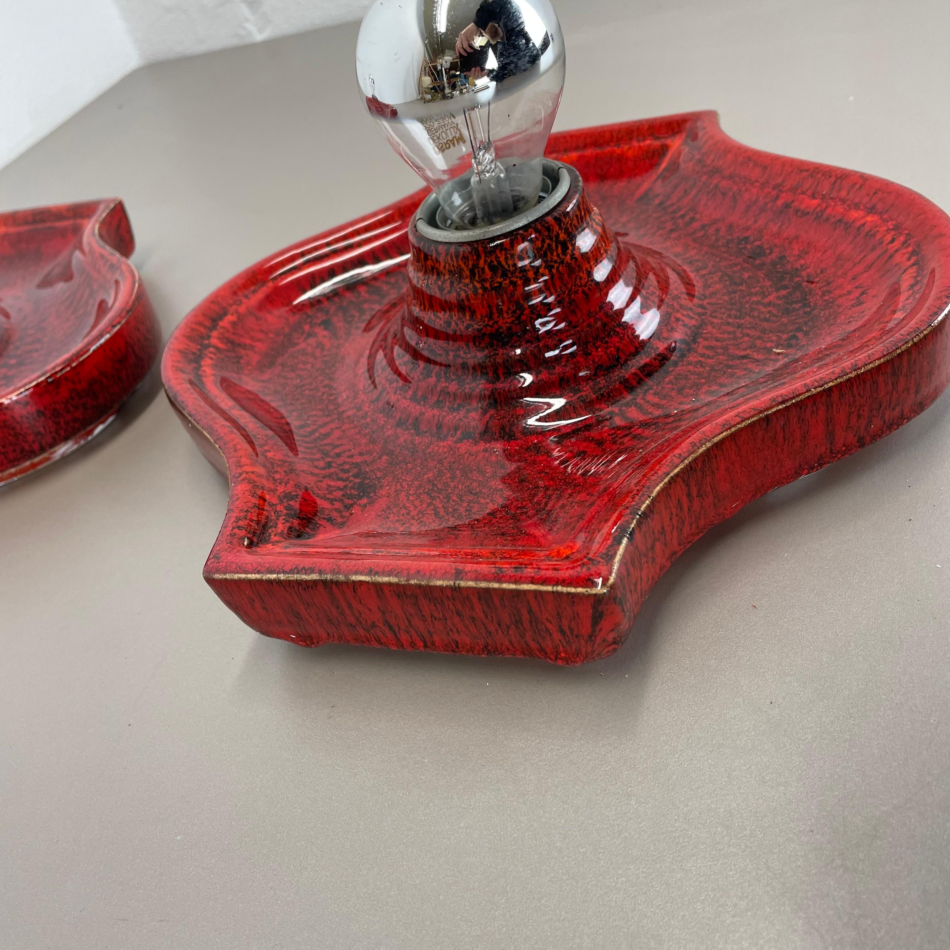 Set of Two red Ceramic Fat Lava Wall Lights by Hustadt Lights Germany 1970s For Sale 6