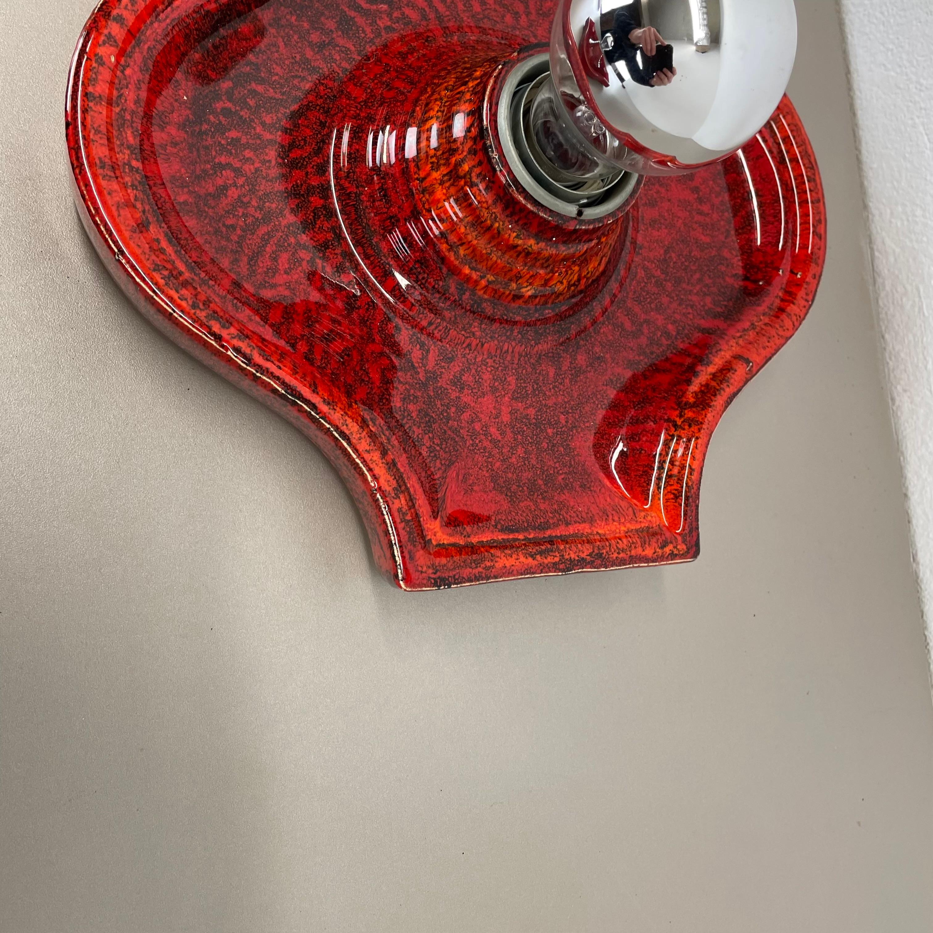 Set of Two red Ceramic Fat Lava Wall Lights by Hustadt Lights Germany 1970s For Sale 8
