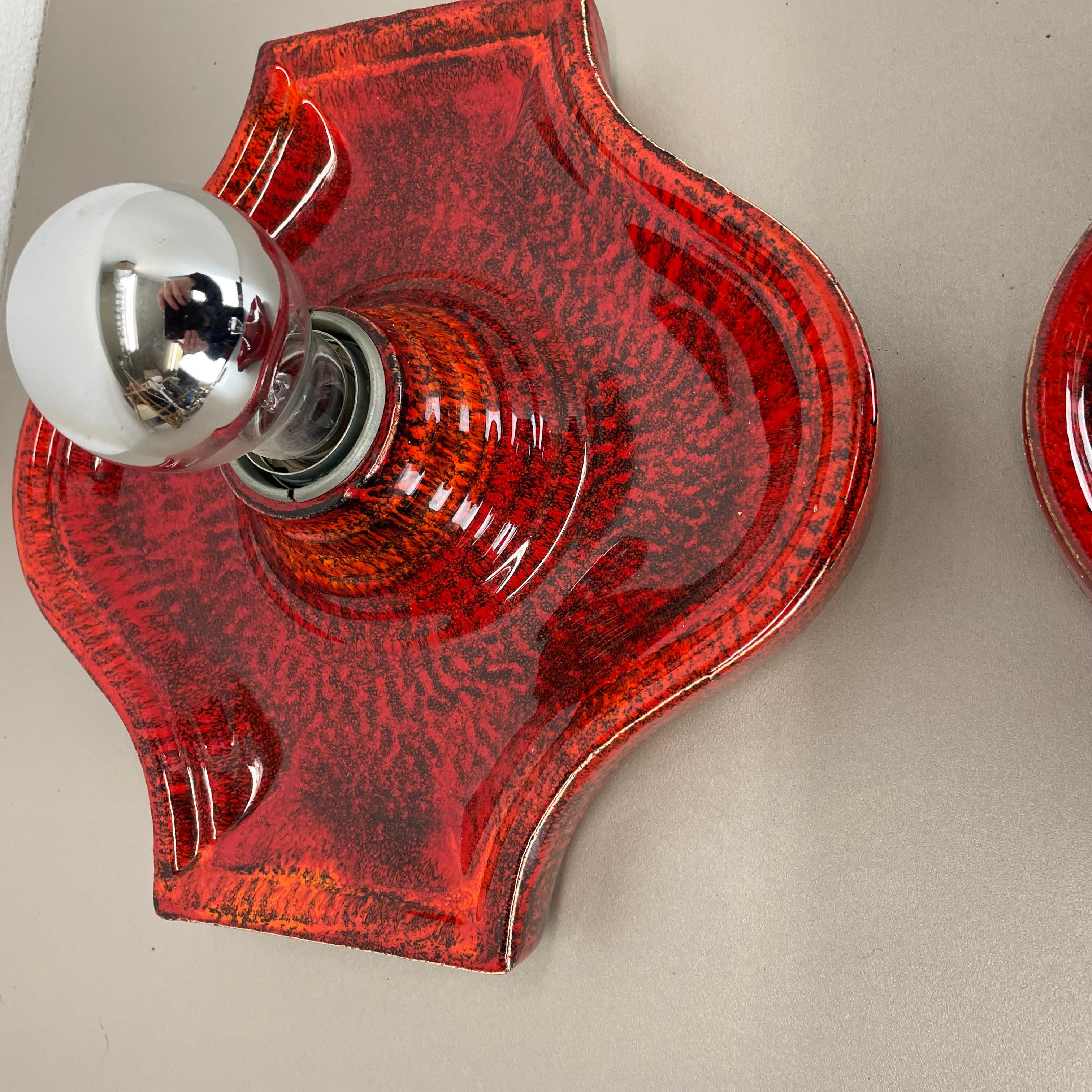 Set of Two red Ceramic Fat Lava Wall Lights by Hustadt Lights Germany 1970s For Sale 9