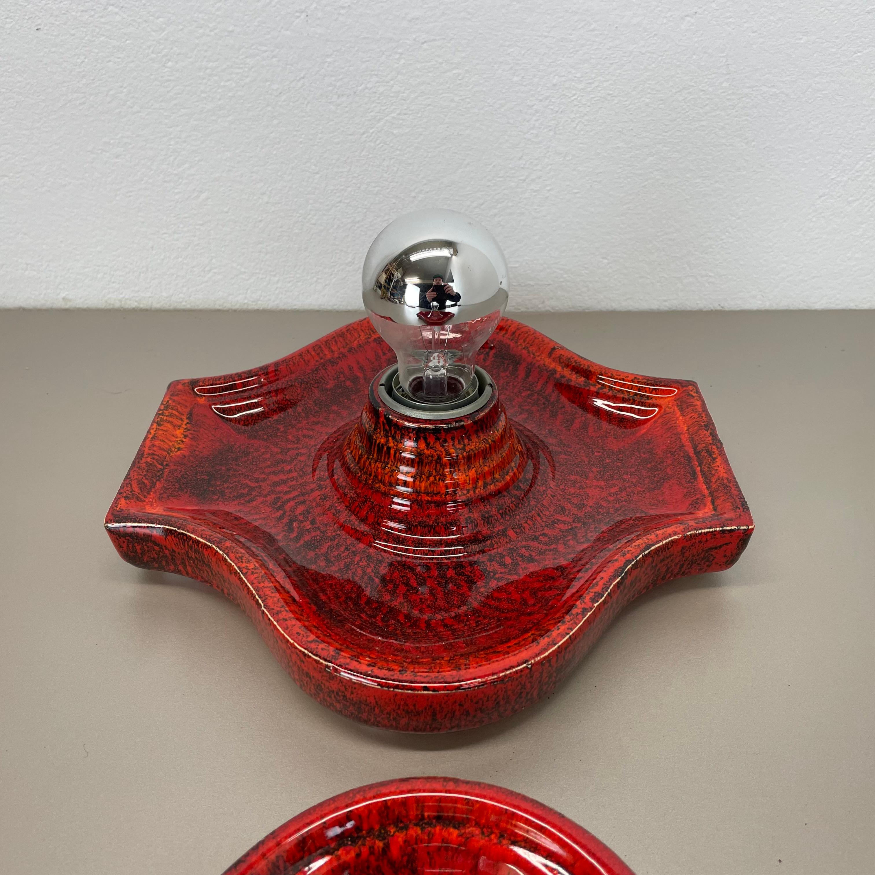Set of Two red Ceramic Fat Lava Wall Lights by Hustadt Lights Germany 1970s For Sale 10
