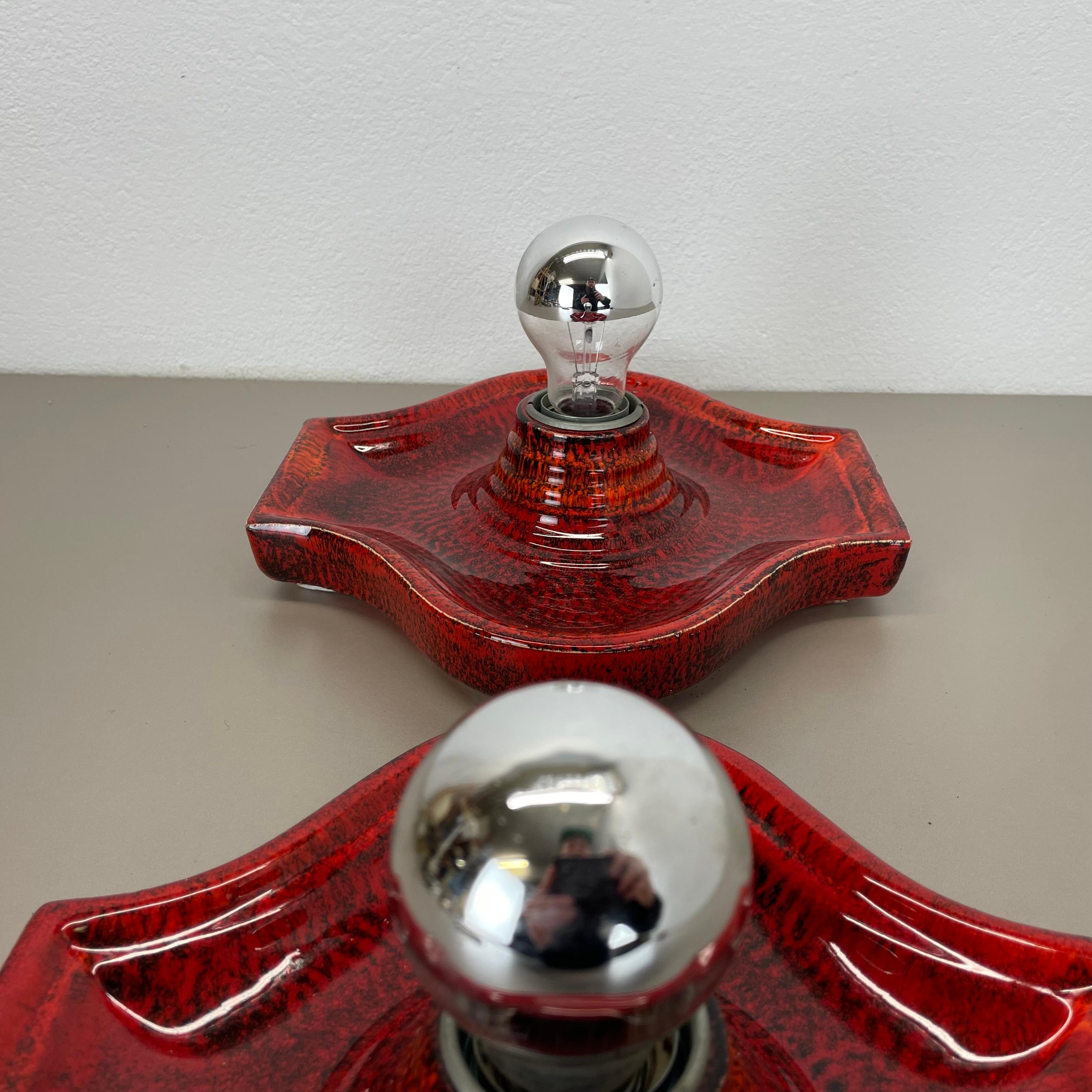 Set of Two red Ceramic Fat Lava Wall Lights by Hustadt Lights Germany 1970s For Sale 11