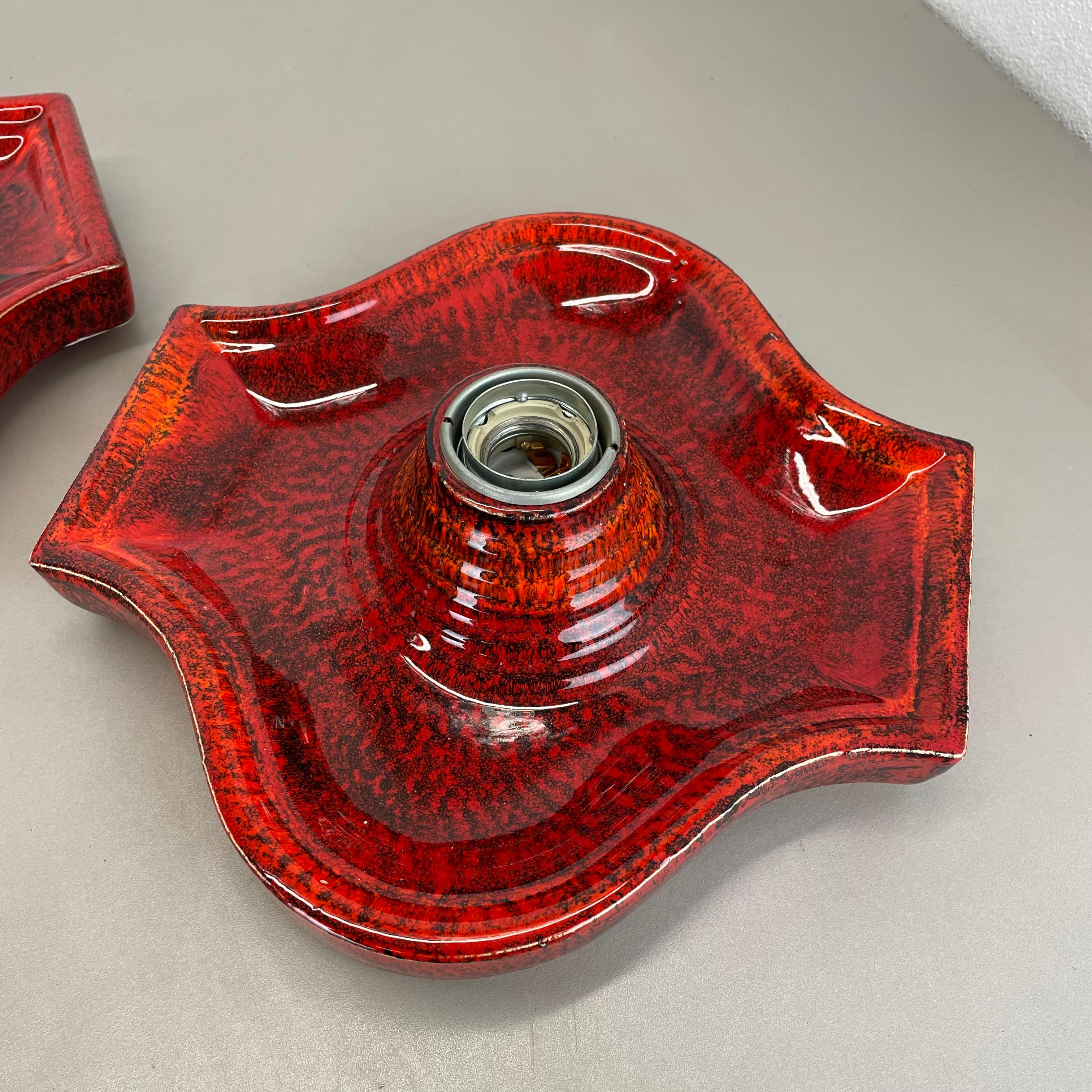 Set of Two red Ceramic Fat Lava Wall Lights by Hustadt Lights Germany 1970s For Sale 12